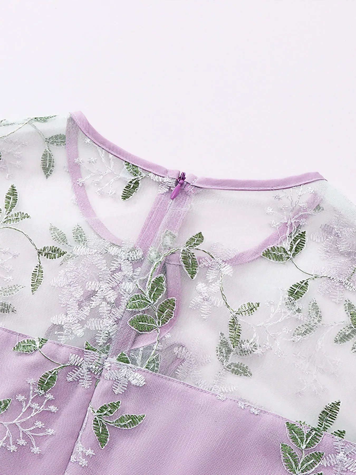 Embroidered Sheer Overlay Midi Dress with Tie Neck