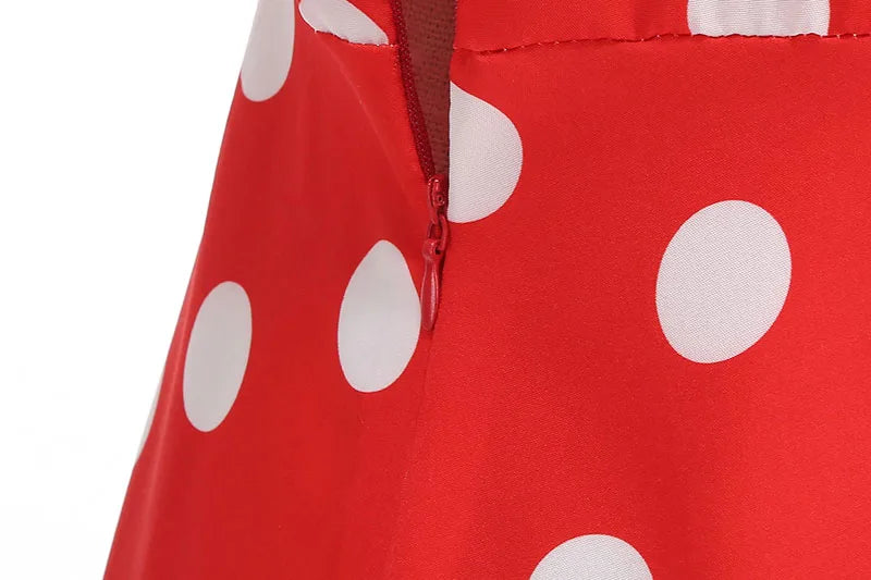 Vintage Polka Dot Pleated Summer Dress Women 1950s 60s Notched Collar Short Sleeve Belted Elegant Retro Clothing