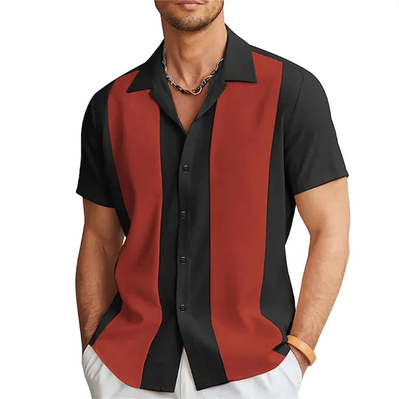 Men’s Short Sleeve Contrast Panel Button Front Shirt