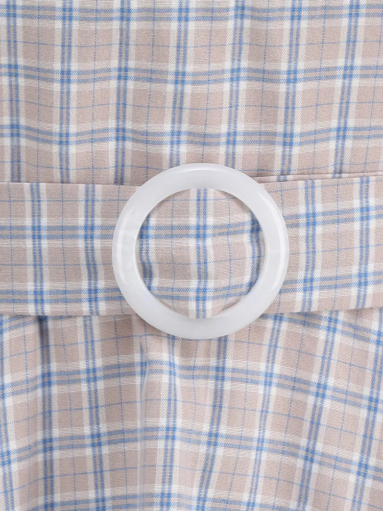 Plaid Wrap Collar Belted Fit & Flare Dress