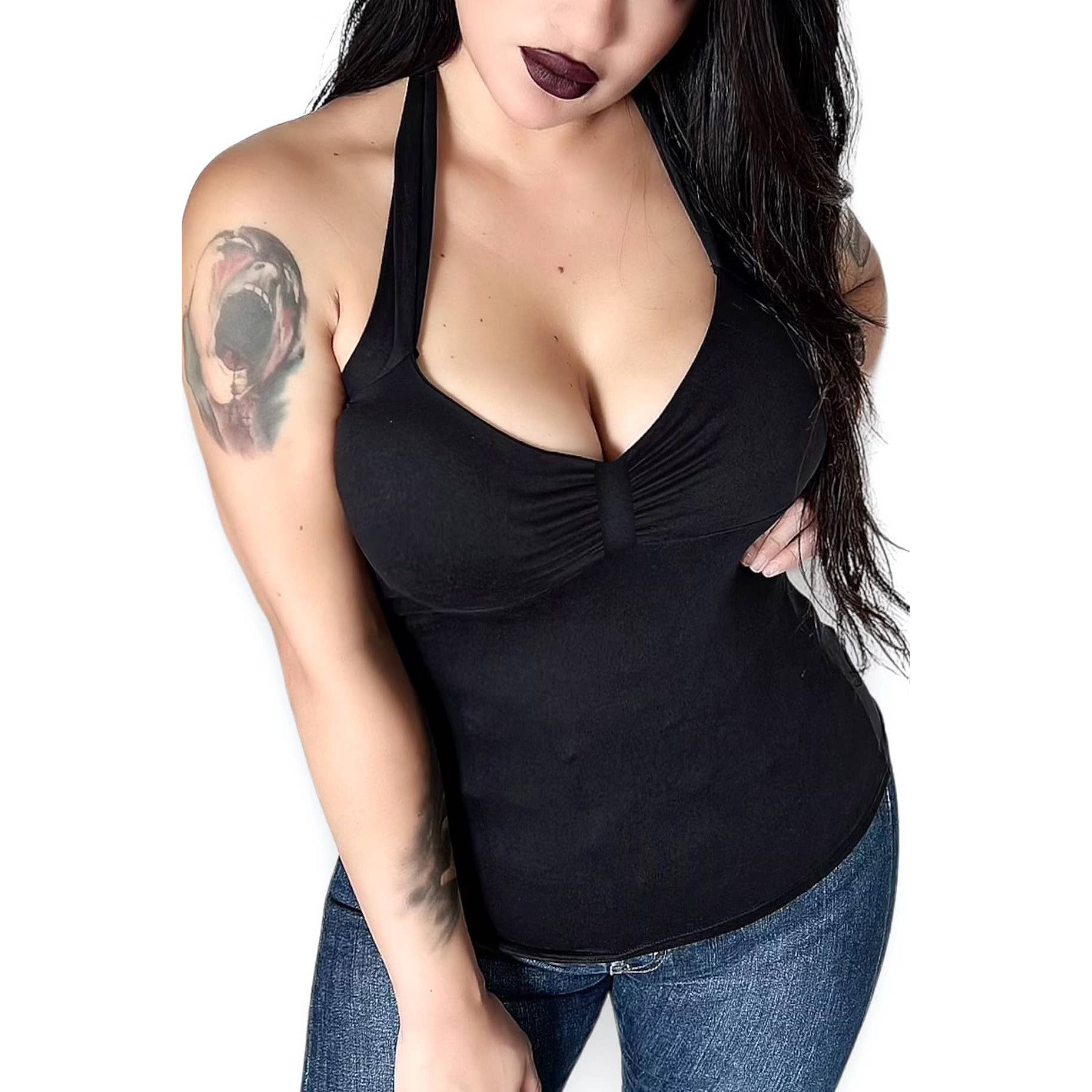 [Size S & XL] Pamela Padded Pinup Halter in Vintage Black