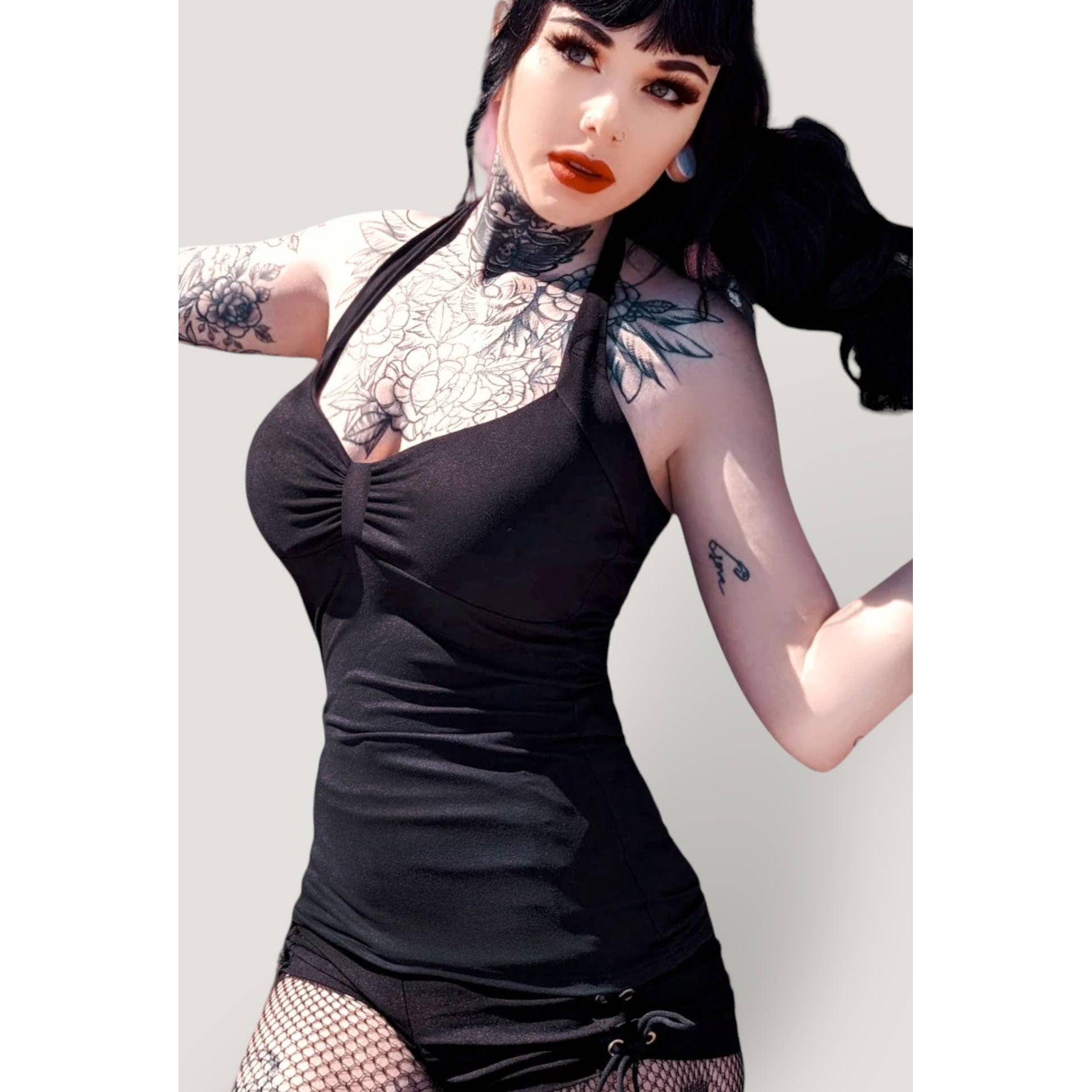 [Size S & XL] Pamela Padded Pinup Halter in Vintage Black