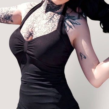 [Size S & XL] Pamela Padded Pinup Halter in Vintage Black