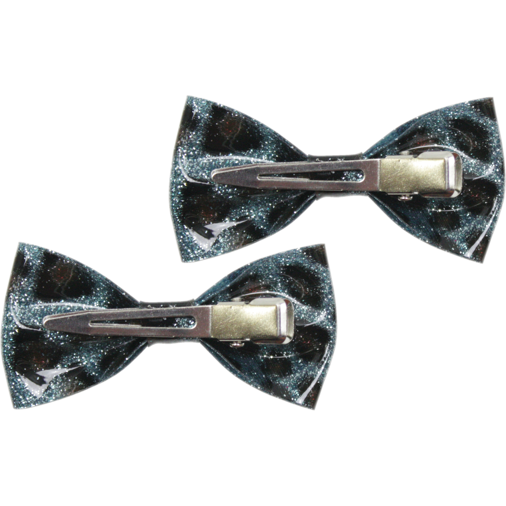 Sourpuss Blue Leopard Glitter Hair Bows Set of 2 | Rockabilly Hair Accessories Leopard Print Hair Clips