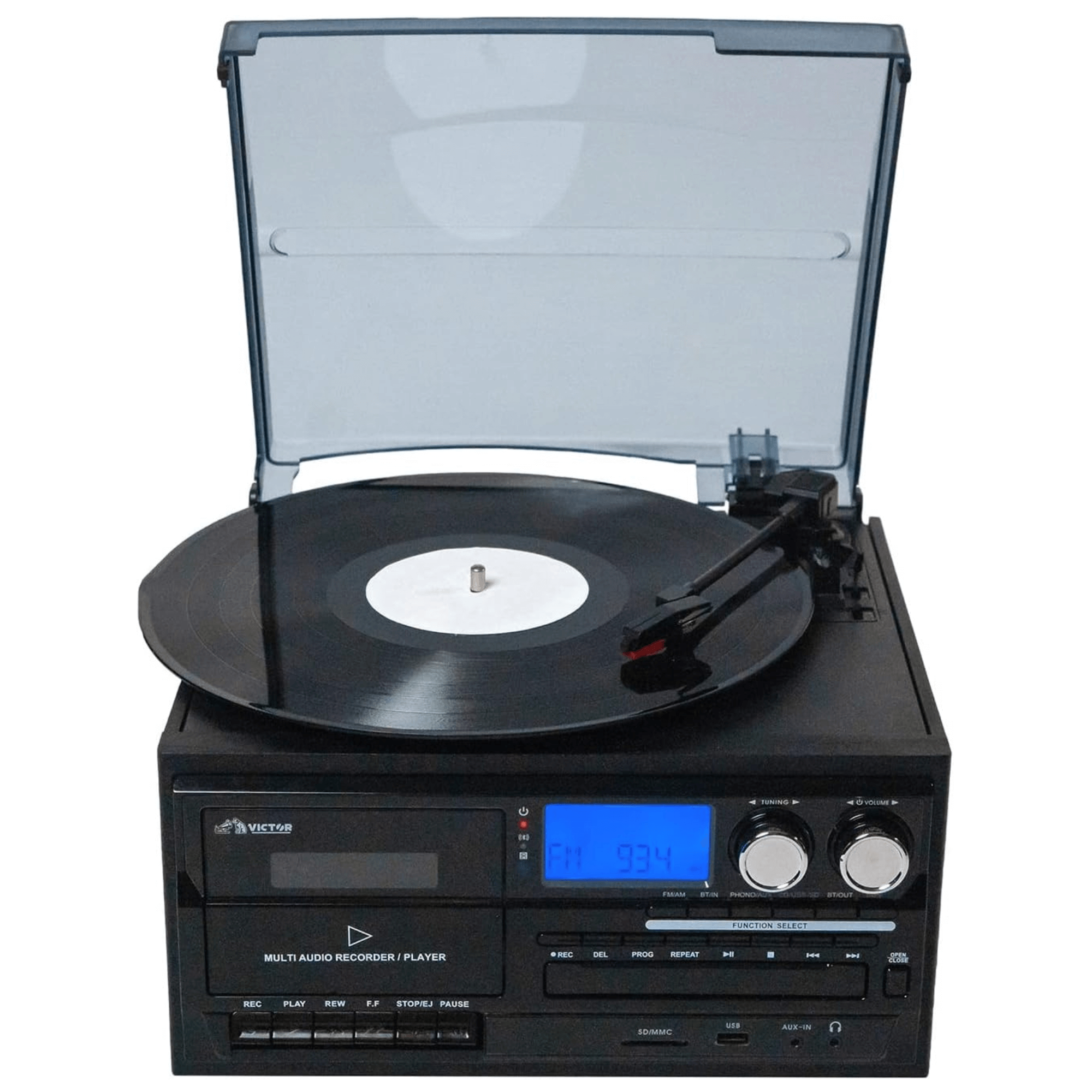 Victor Cosmopolitan 8-in-1 Turntable Music Center with Bluetooth, USB & Cassette