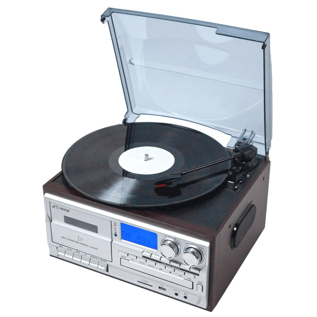 Victor Cosmopolitan 8-in-1 Turntable Music Center with Bluetooth, USB & Cassette