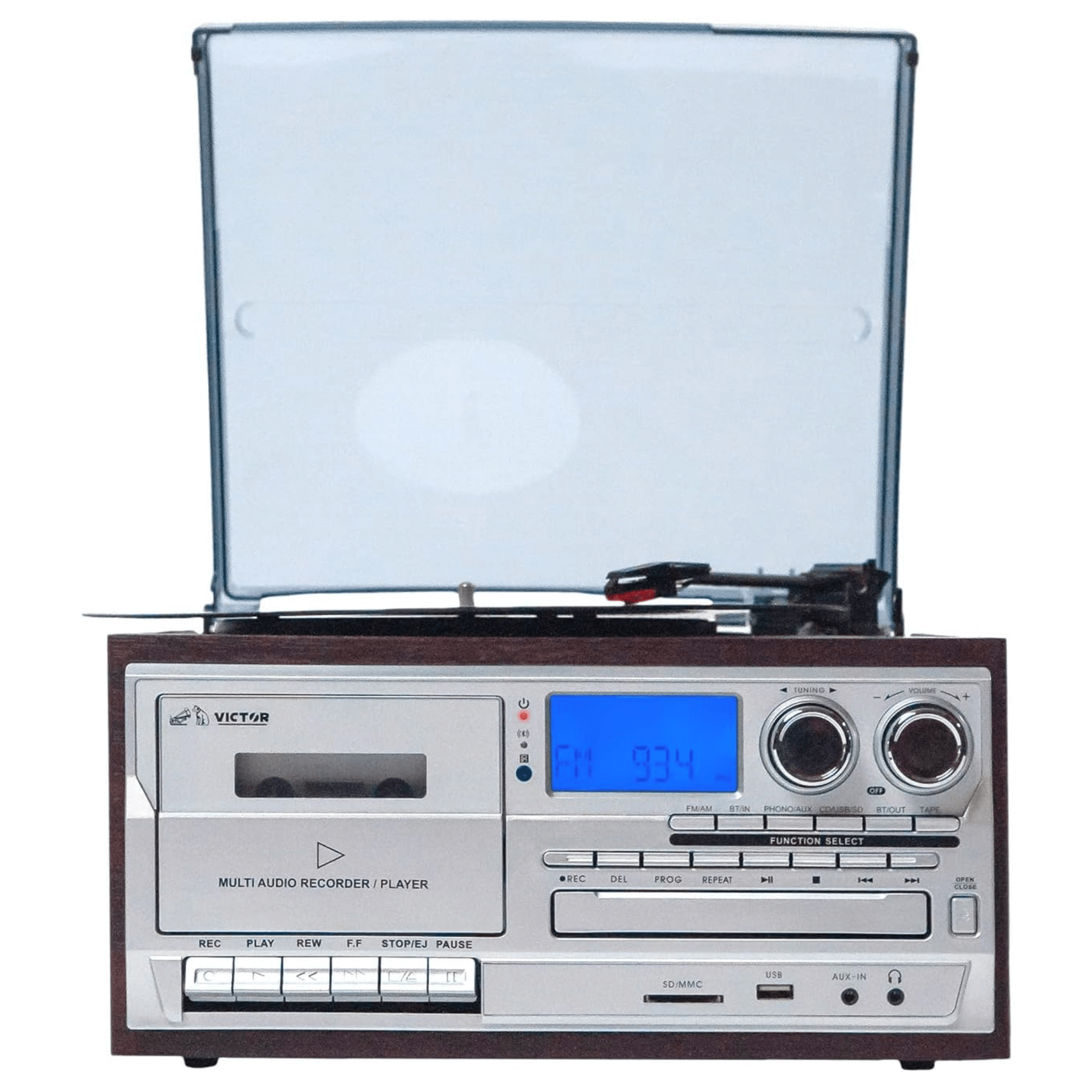 Victor Cosmopolitan 8-in-1 Turntable Music Center with Bluetooth, USB & Cassette