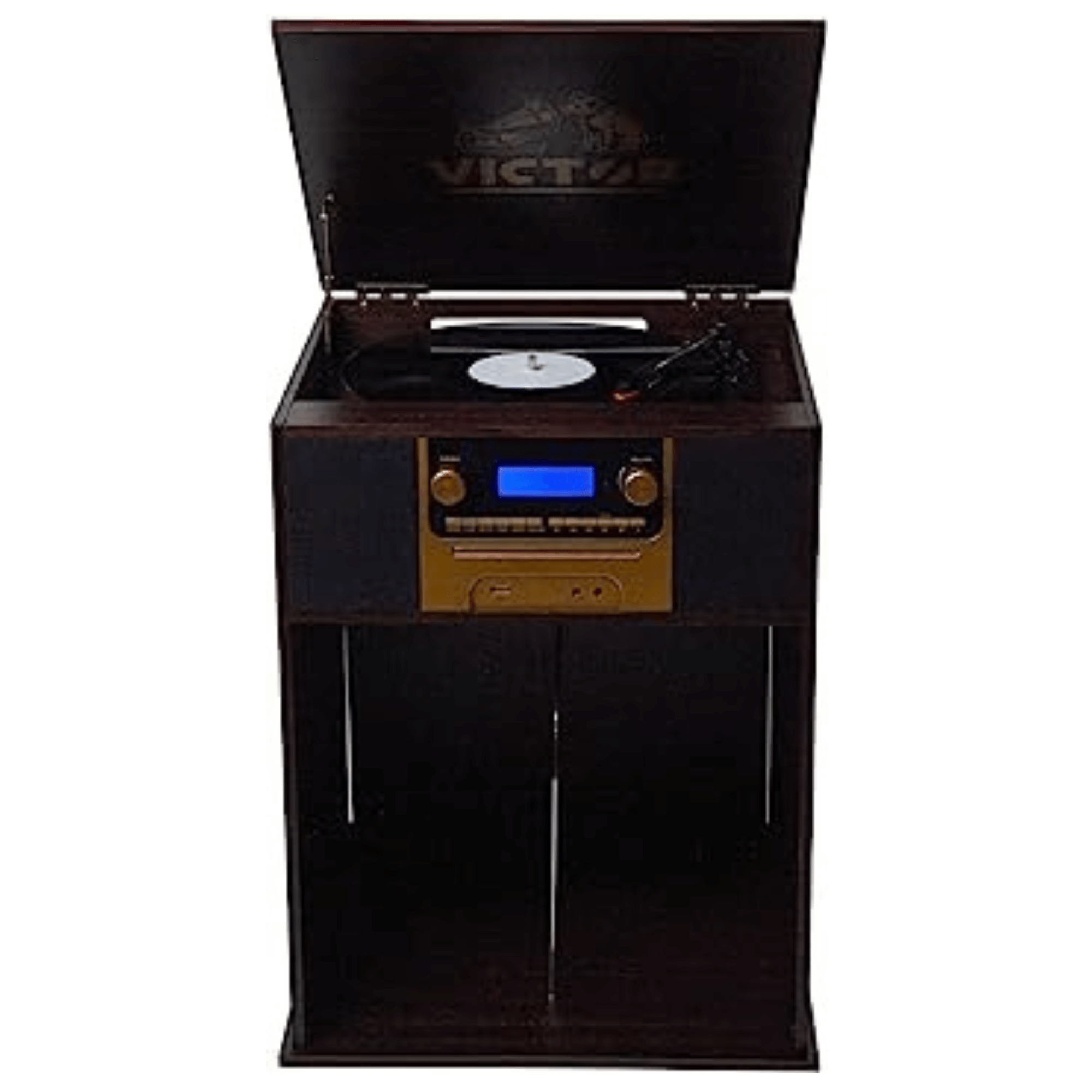 Victor Boyleston 7-in-1 3-Speed Turntable Music Center w Album Storage and USB Port