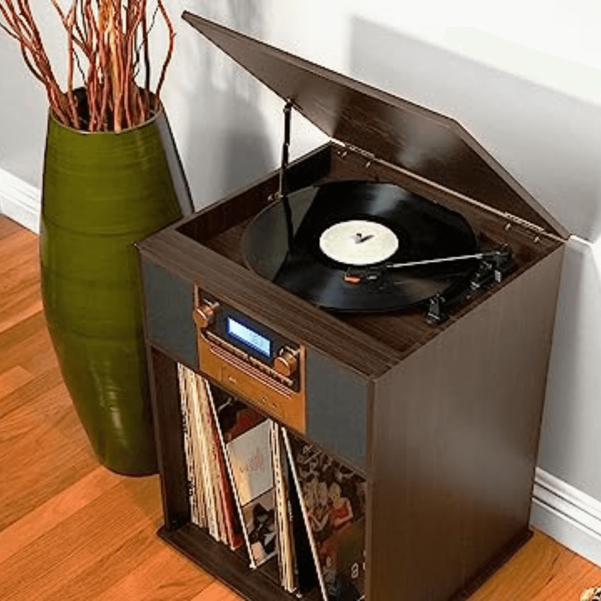 Victor Boyleston 7-in-1 3-Speed Turntable Music Center w Album Storage and USB Port