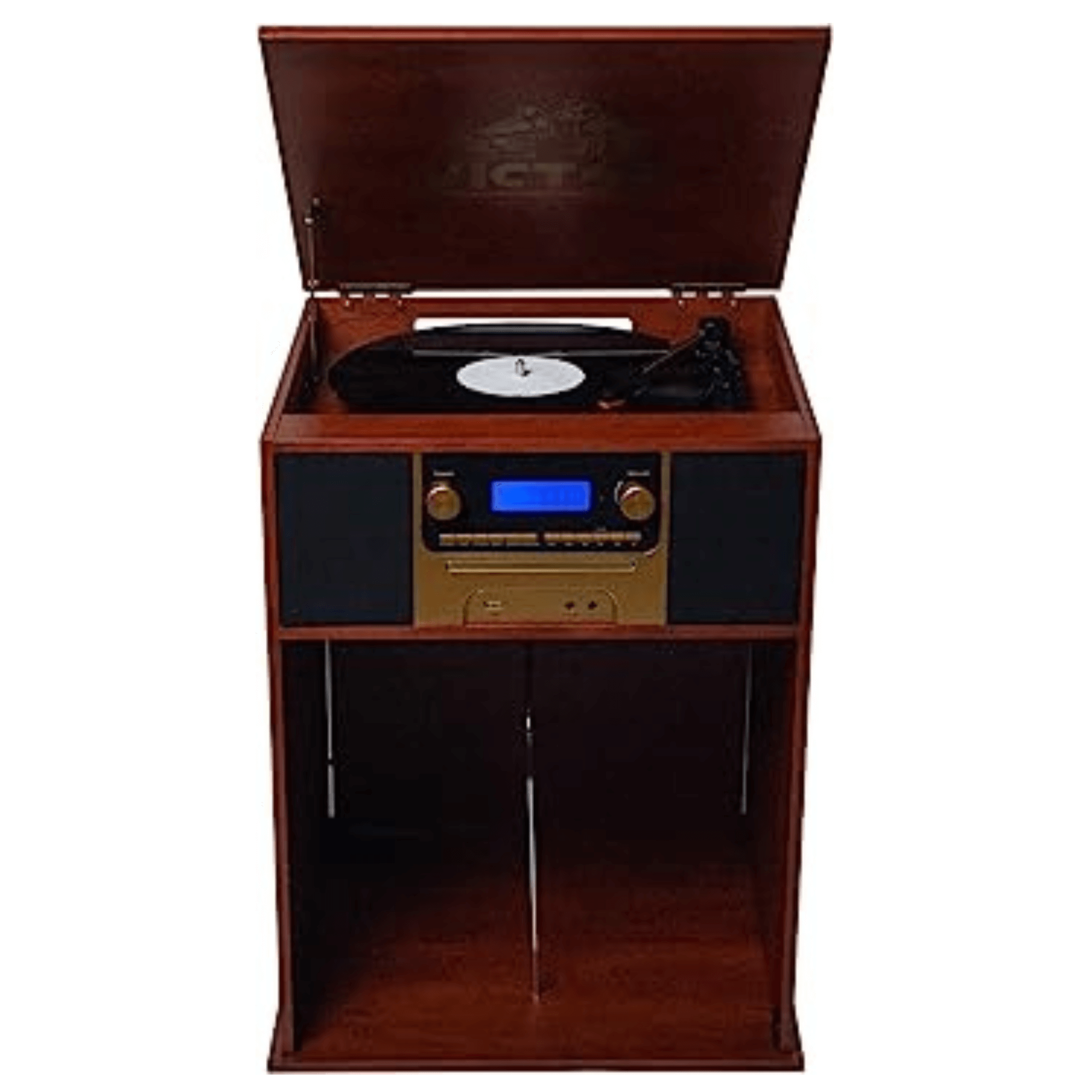 Victor Boyleston 7-in-1 3-Speed Turntable Music Center w Album Storage and USB Port
