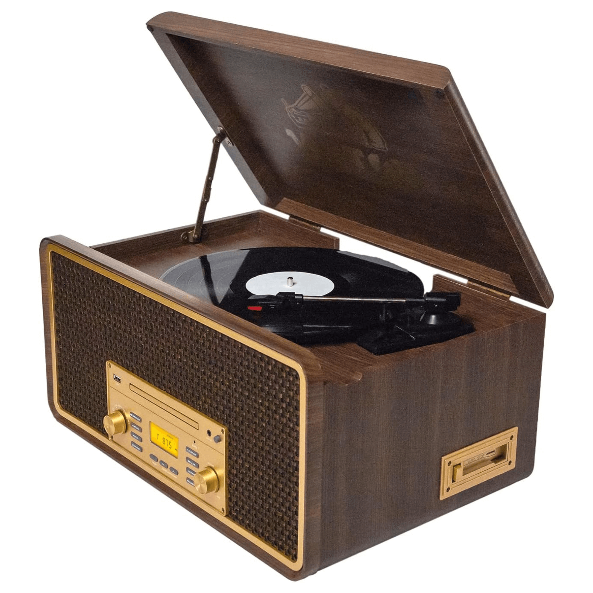 Victor Monument 8-in-1 Wood Music Center with 3-Speed Turntable & Dual Bluetooth