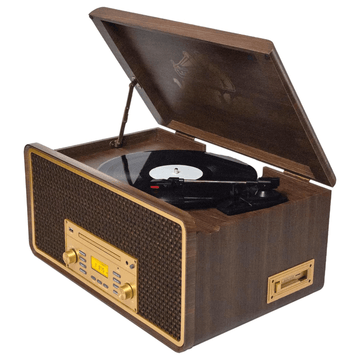 Victor Monument 8-in-1 Wood Music Center with 3-Speed Turntable & Dual Bluetooth