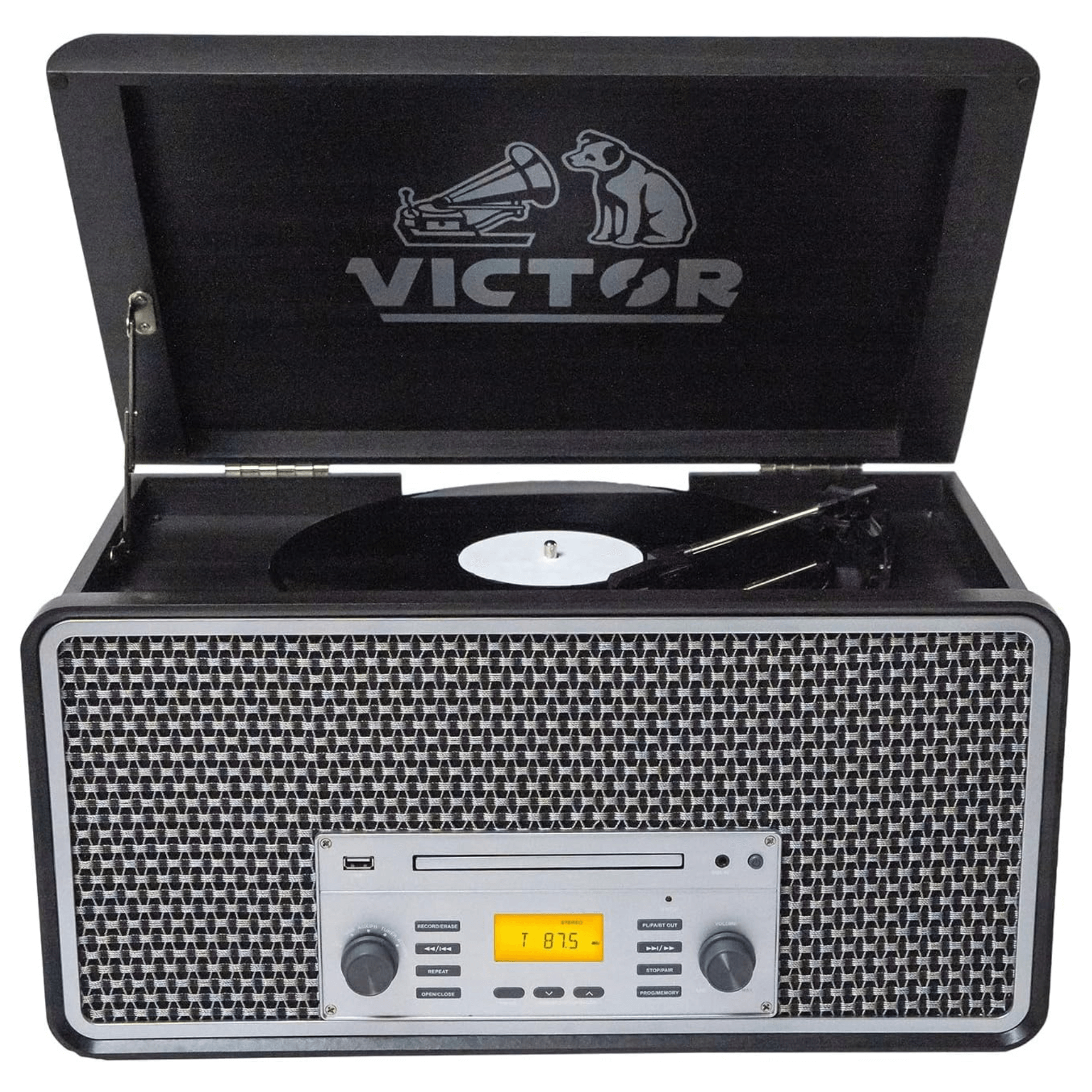 Victor Monument 8-in-1 Wood Music Center with 3-Speed Turntable & Dual Bluetooth