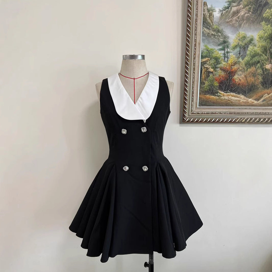 Lapel And Waist Tight Tank Dress Draped Vintage Temperament Skirt Dress Women Elegant Dress