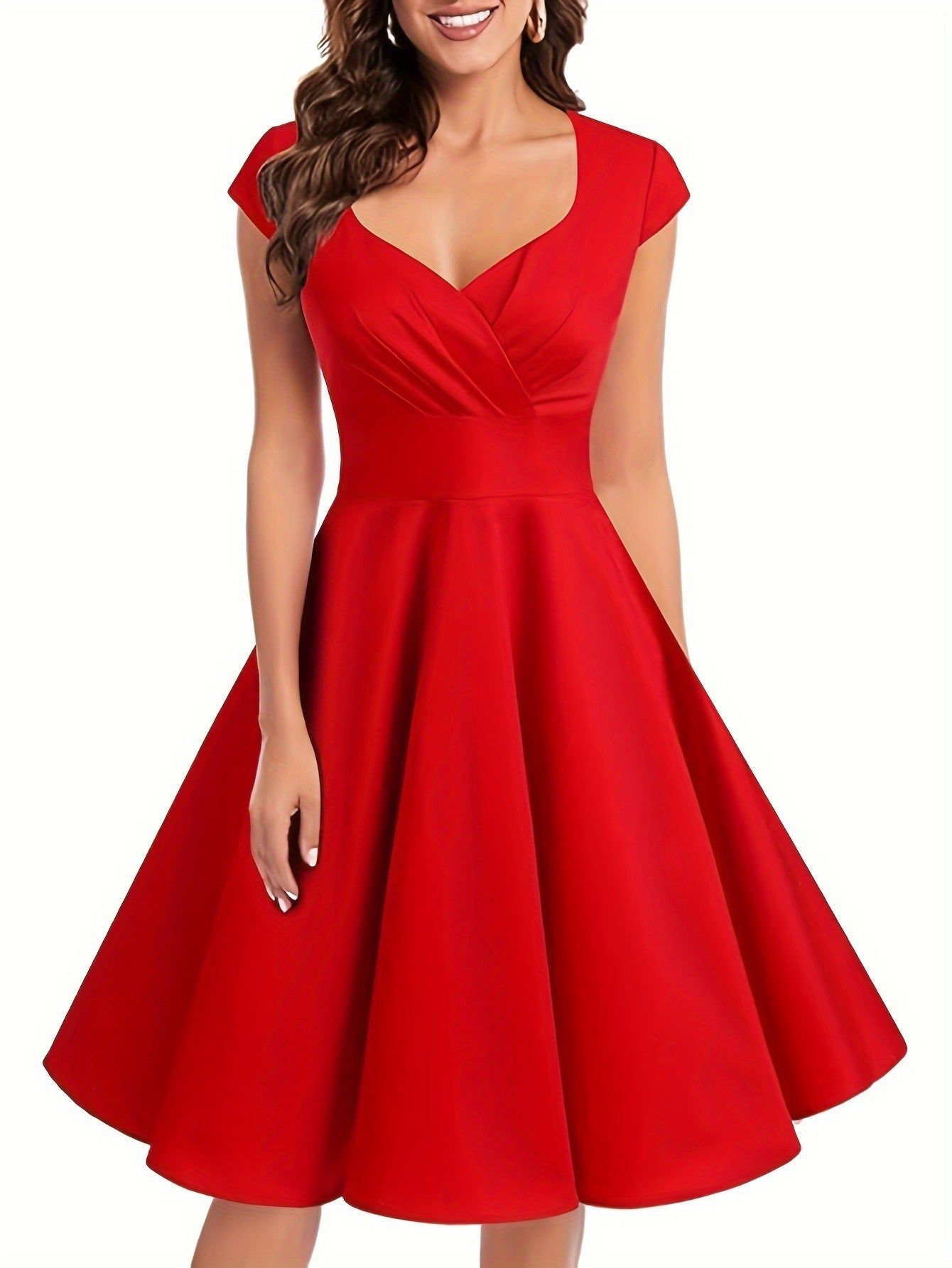 Retro Women's V-neck Half Sleeve Waist Dress