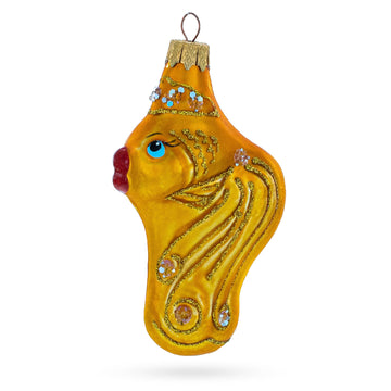 Gold Fish with Red Lips and Blue Eyes Glass Christmas Ornament