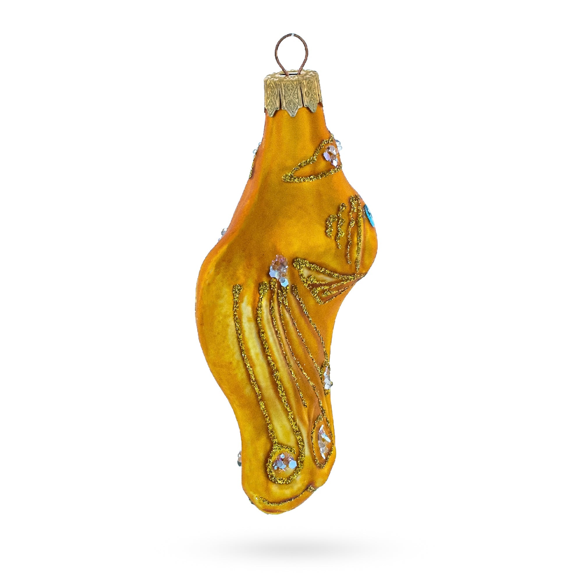 Gold Fish with Red Lips and Blue Eyes Glass Christmas Ornament