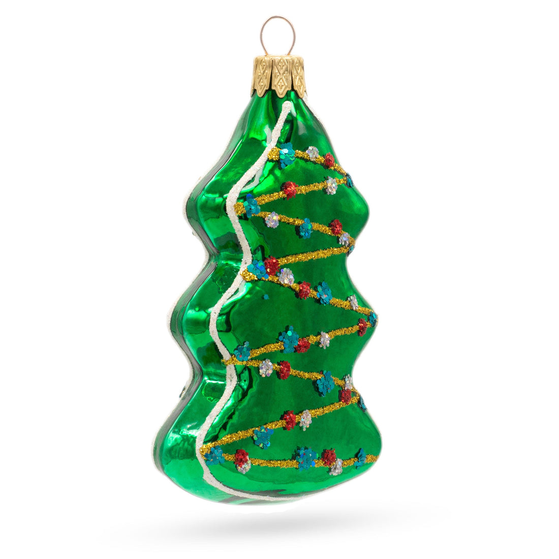 Green Tree with Gold Garland Glass Christmas Ornament