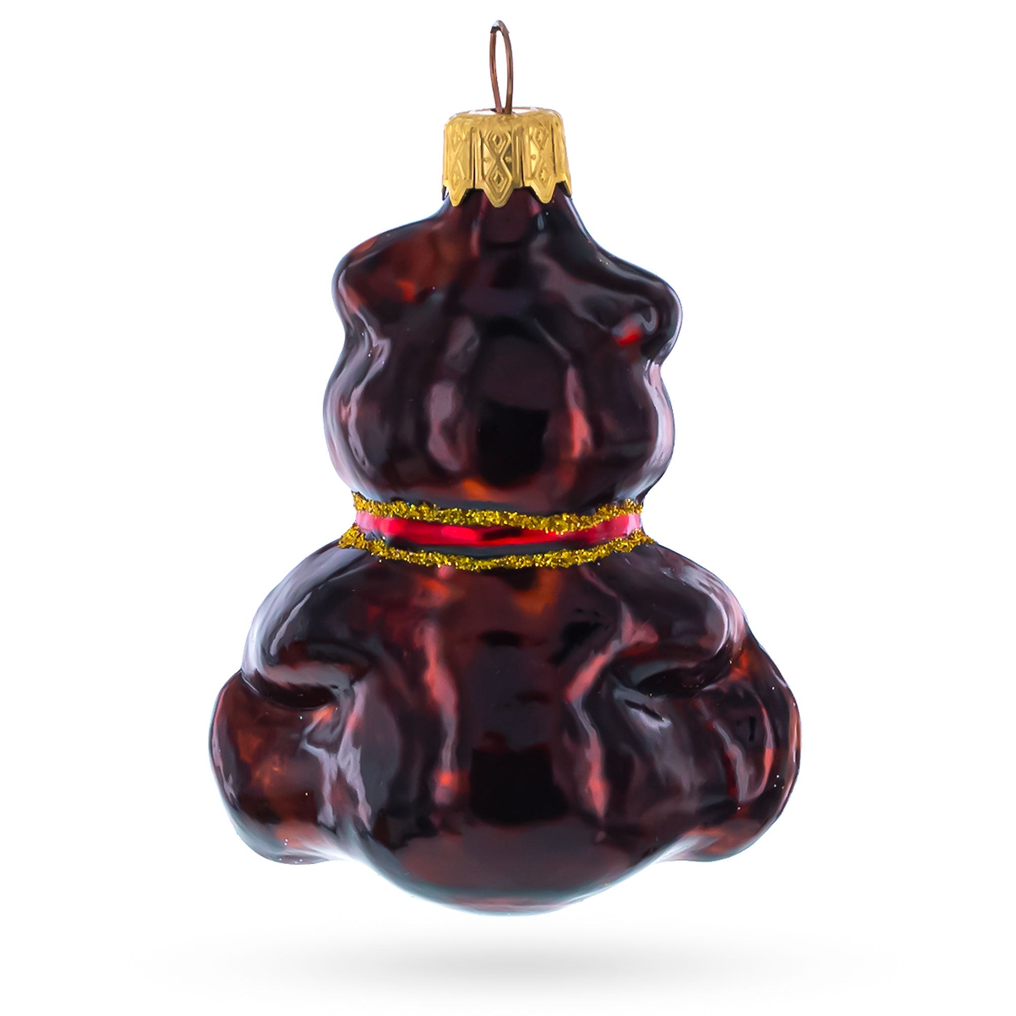 Teddy Bear with Red Bow Glass Christmas Ornament
