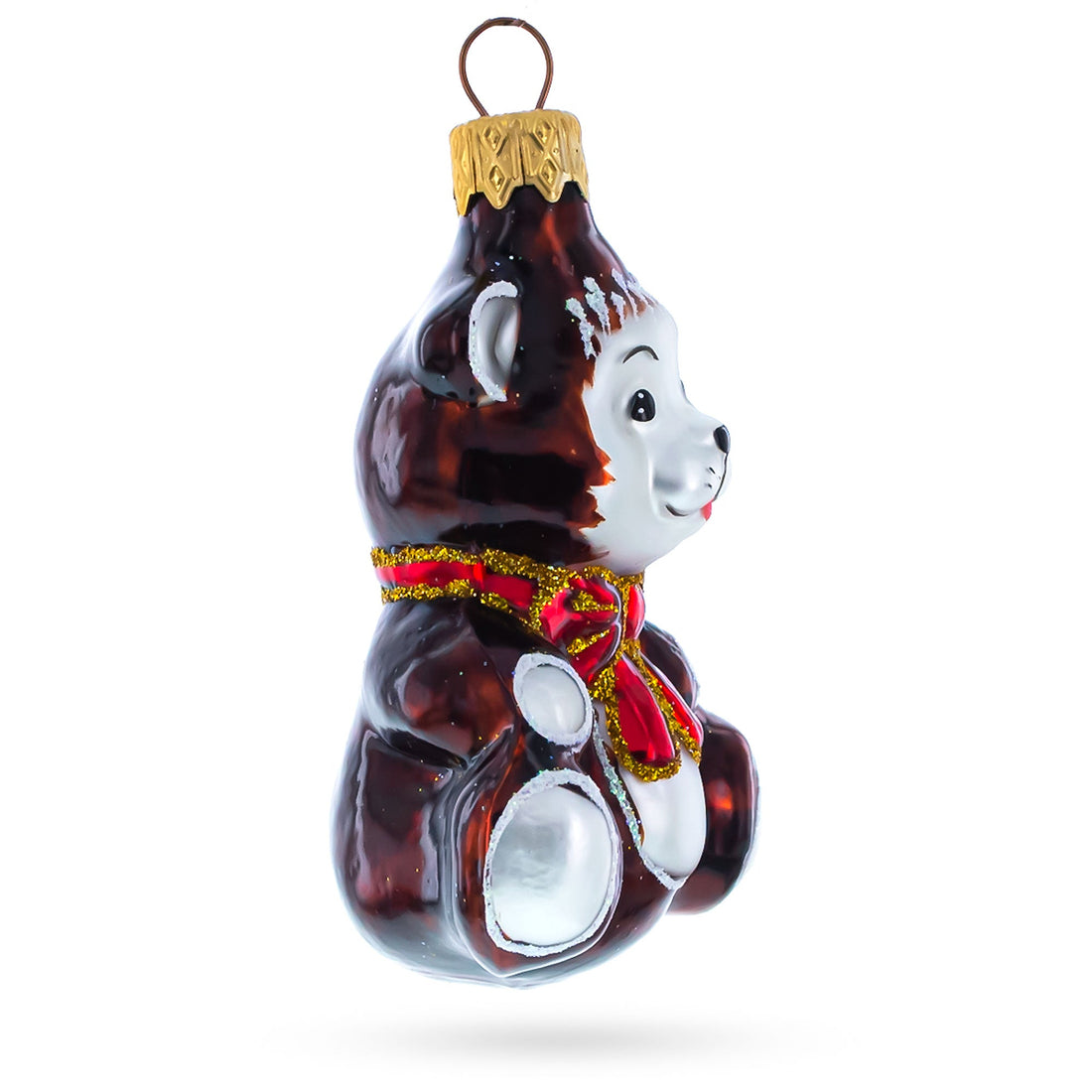 Teddy Bear with Red Bow Glass Christmas Ornament