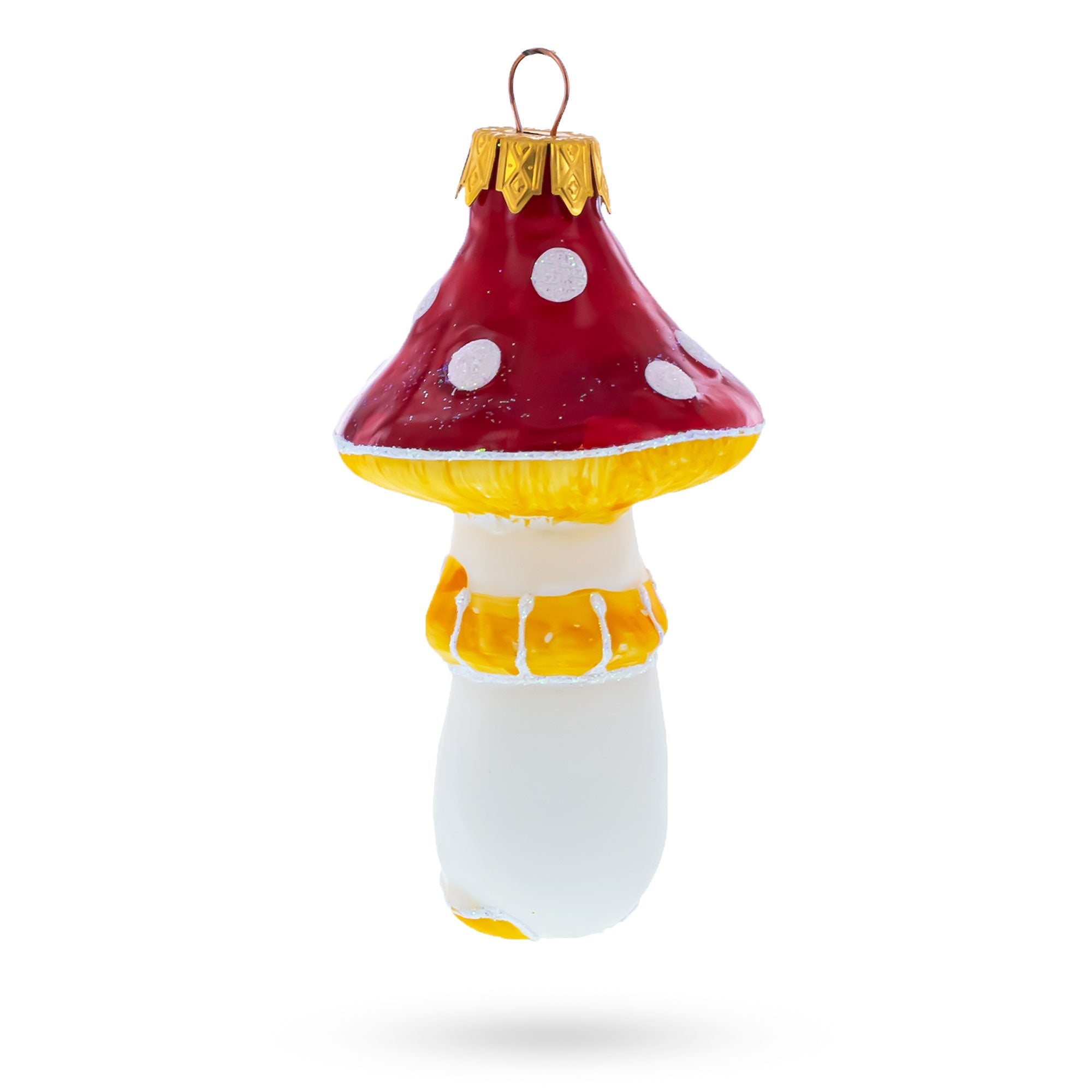 Mushroom with Red Cap and White Dots Glass Christmas Ornament