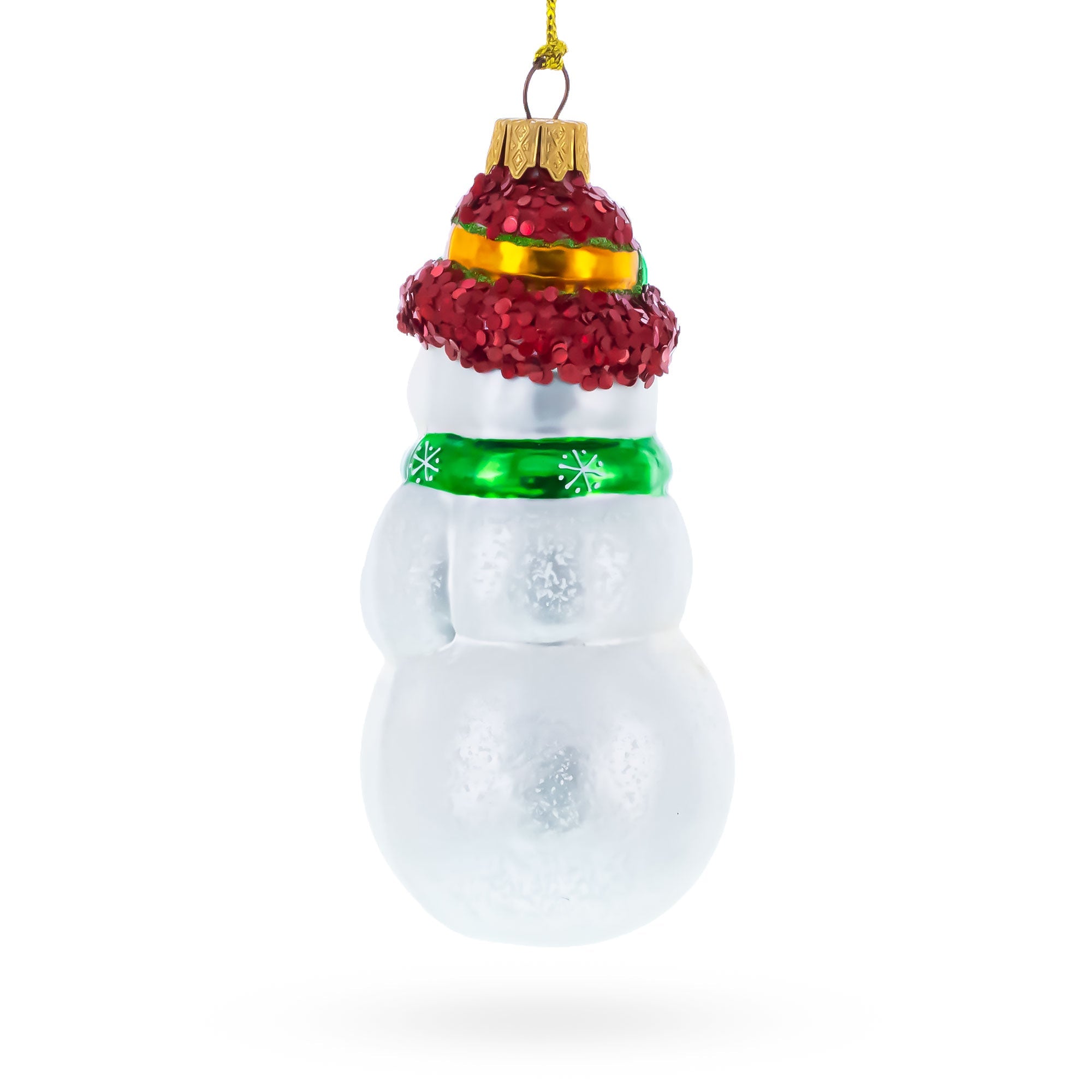 Snowman With Black Buttons and Red Nose Glass Christmas Ornament