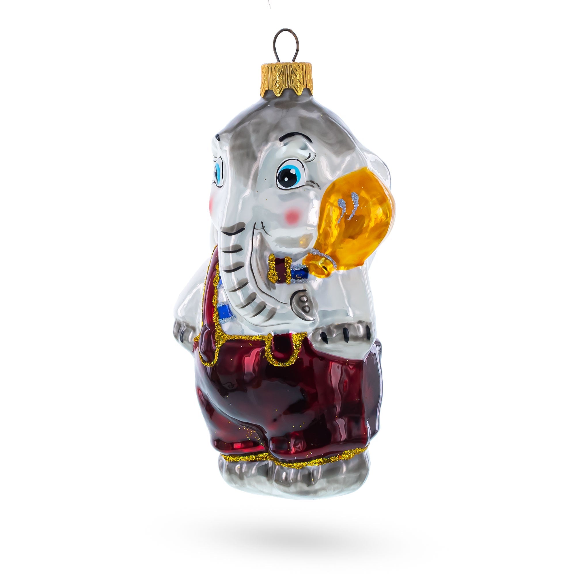 Elephant In Red Outfit Glass Christmas Ornament