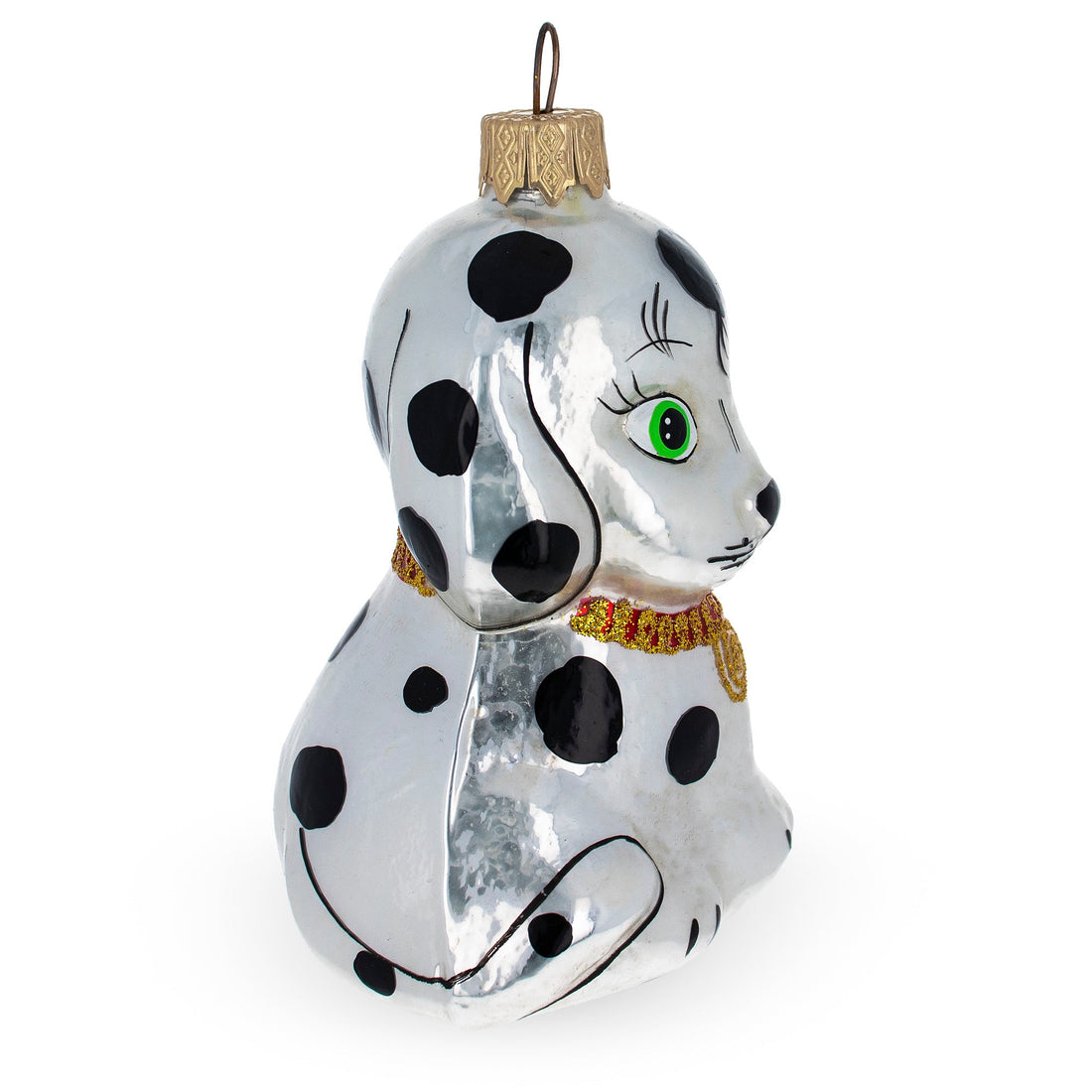 Dalmatian Puppy with Green Eyes Glass Christmas Ornament