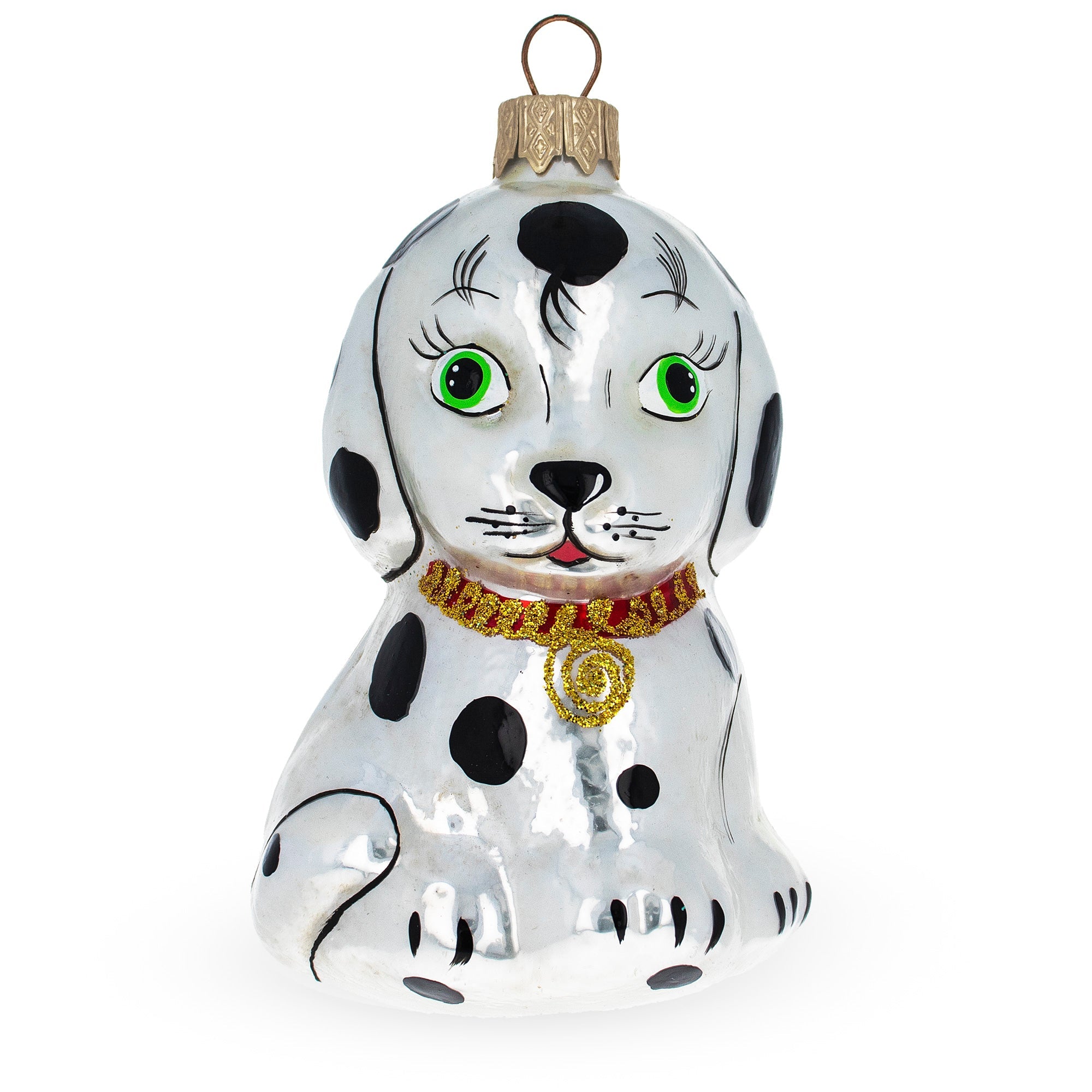 Dalmatian Puppy with Green Eyes Glass Christmas Ornament