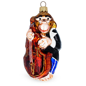 Musician Monkey Playing Cello Glass Christmas Ornament