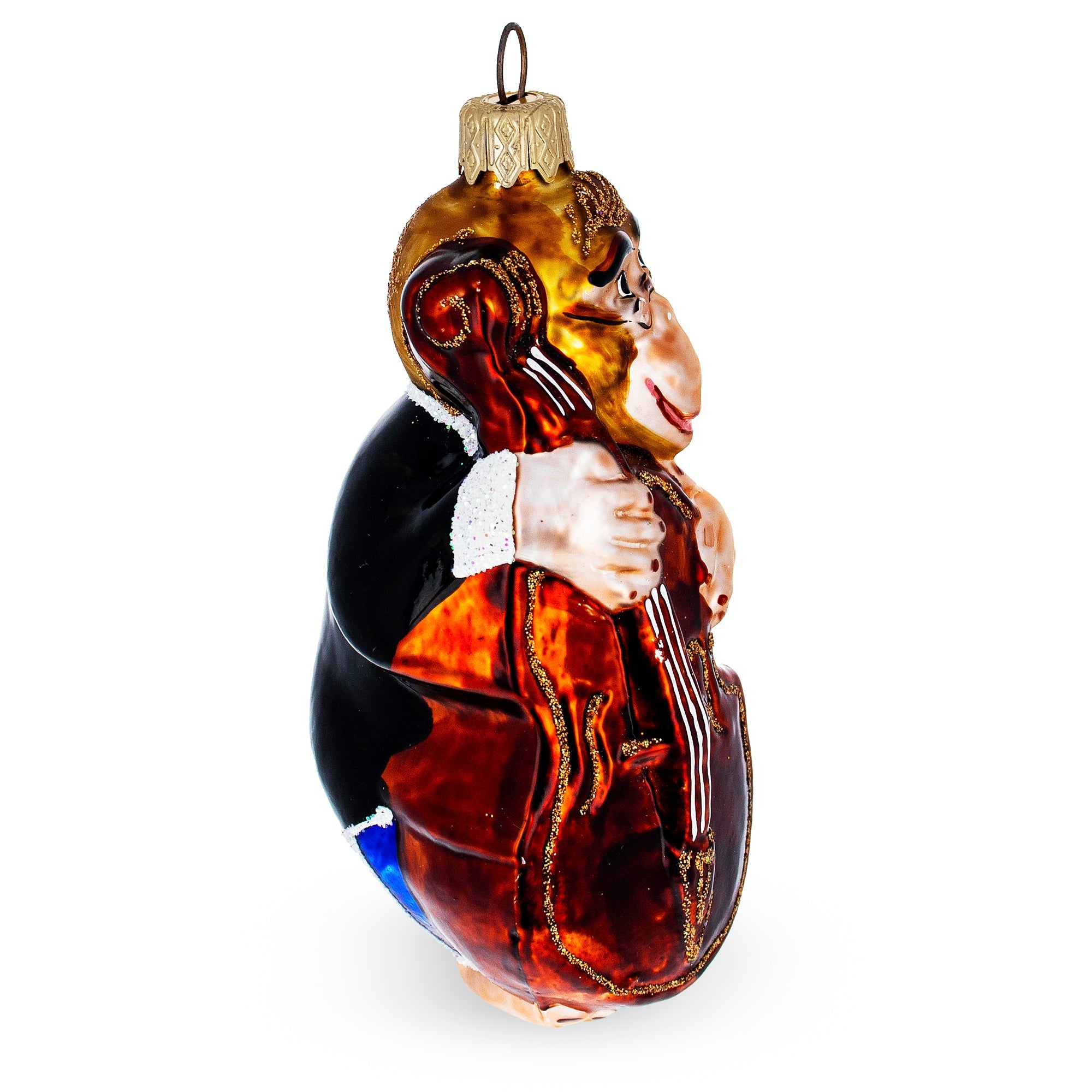 Musician Monkey Playing Cello Glass Christmas Ornament