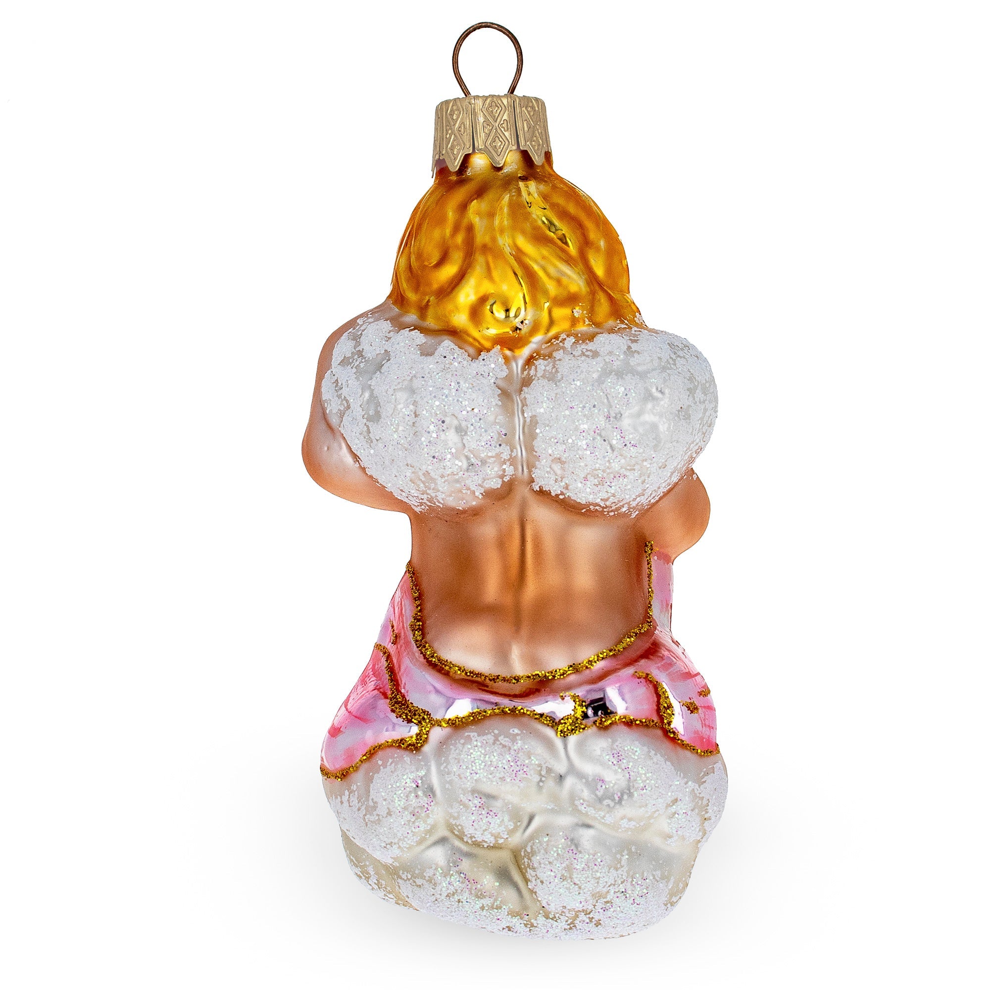 Cherub Angel Musician Playing Golden Mandolin Glass Christmas Ornament
