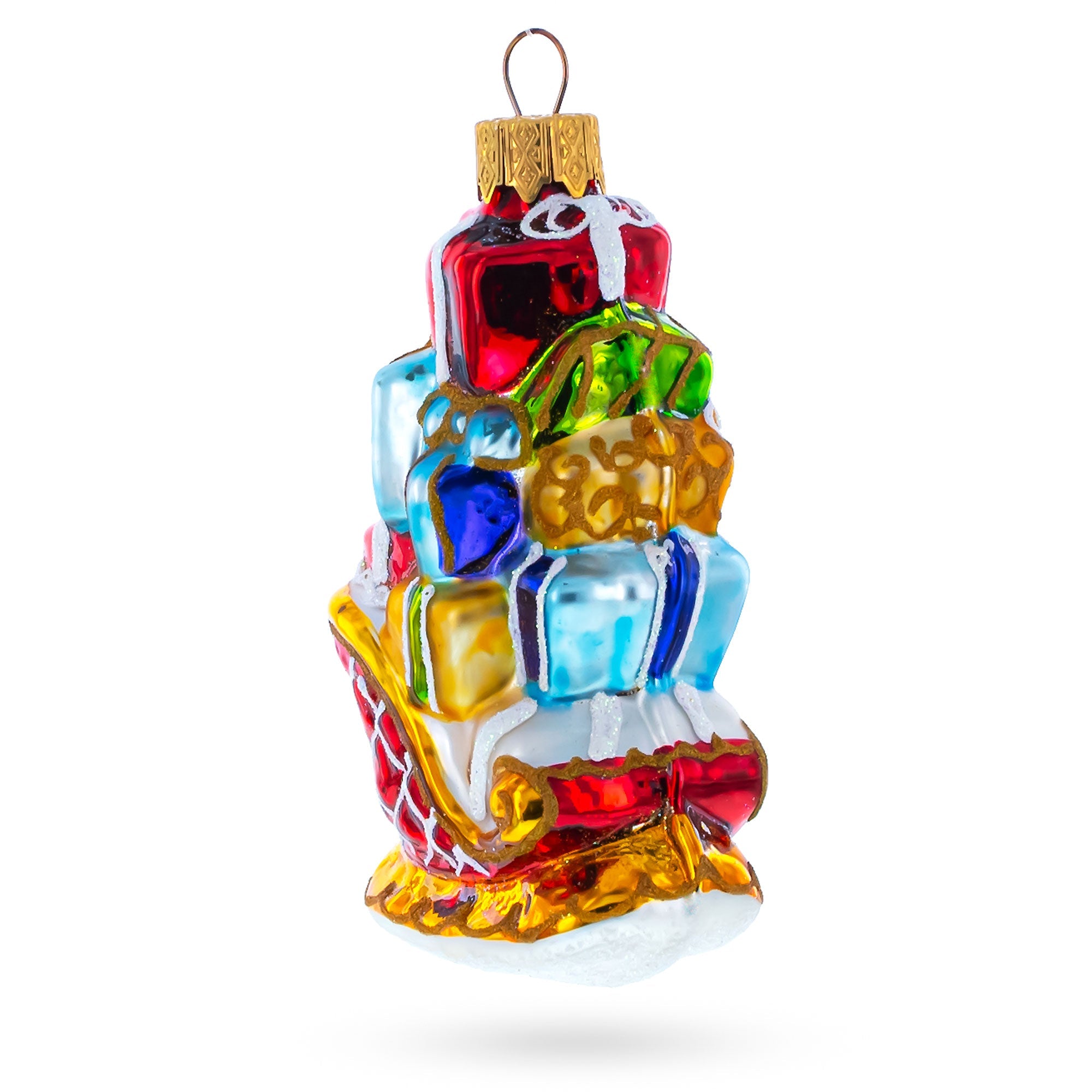 Santa’s Sleigh Full of Gifts Glass Christmas Ornament