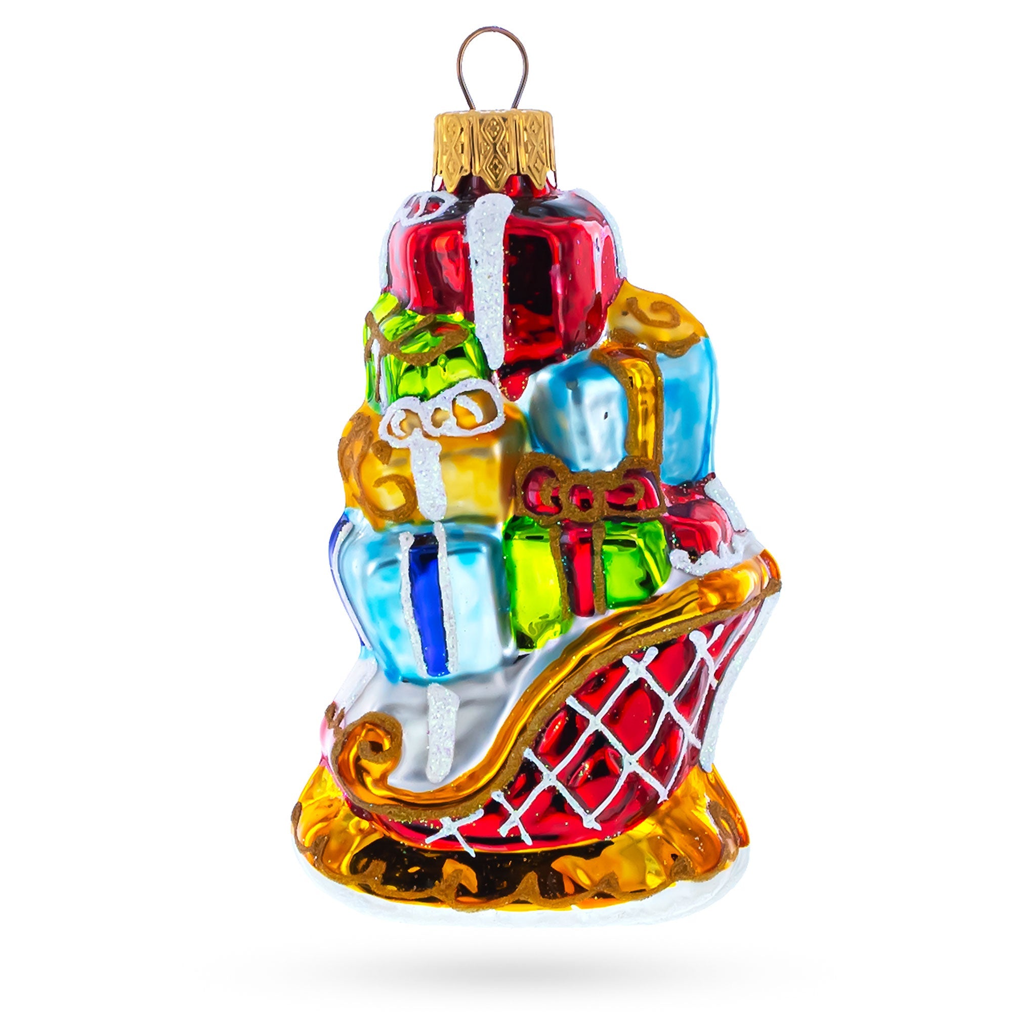 Santa’s Sleigh Full of Gifts Glass Christmas Ornament