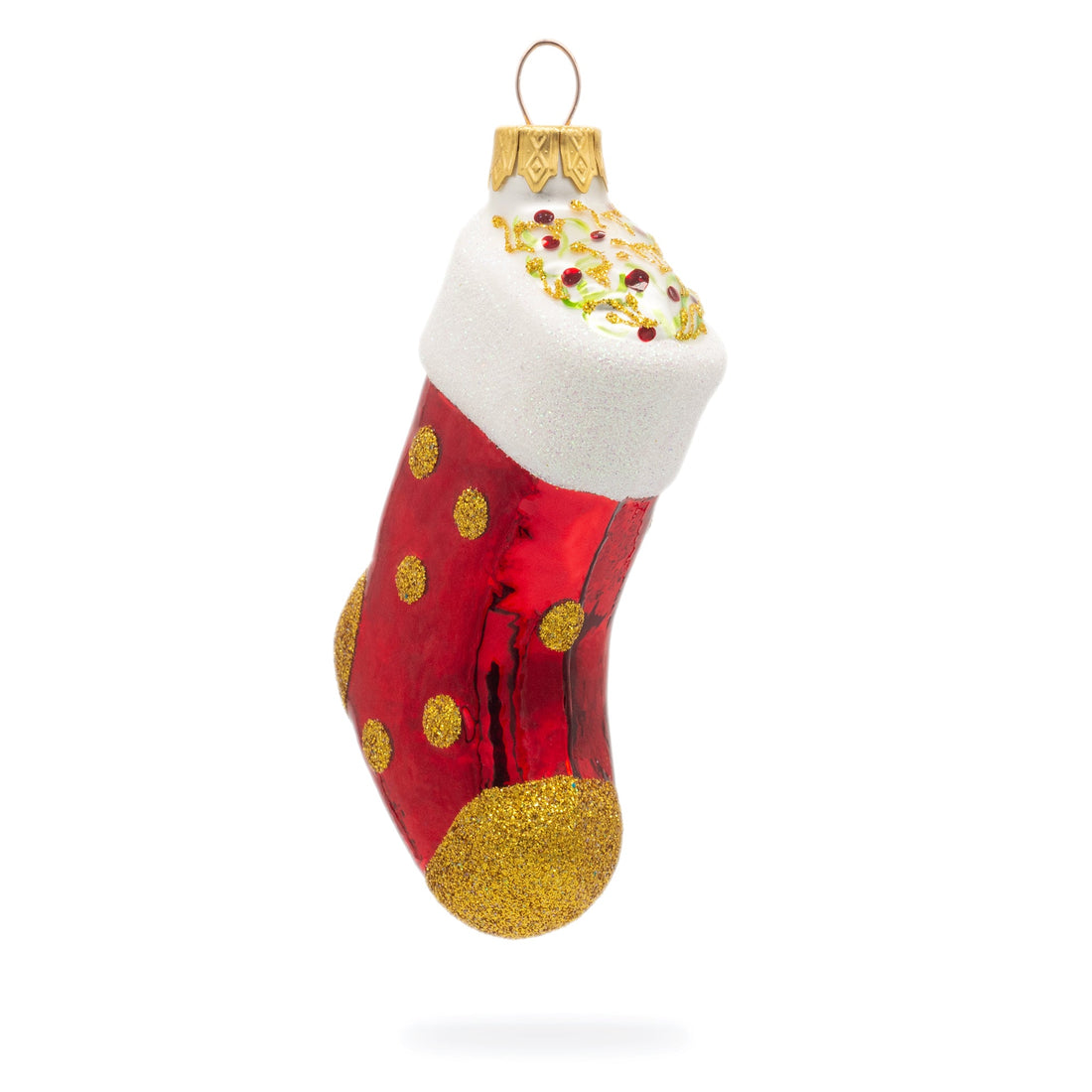 Golden Polka Dot Stocking Glass Christmas Ornament