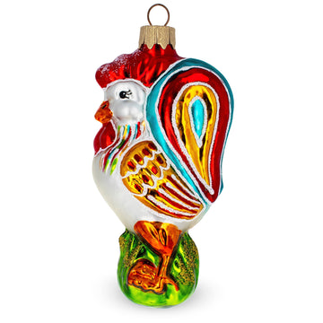 Colorful Rooster Glass Christmas Ornament
