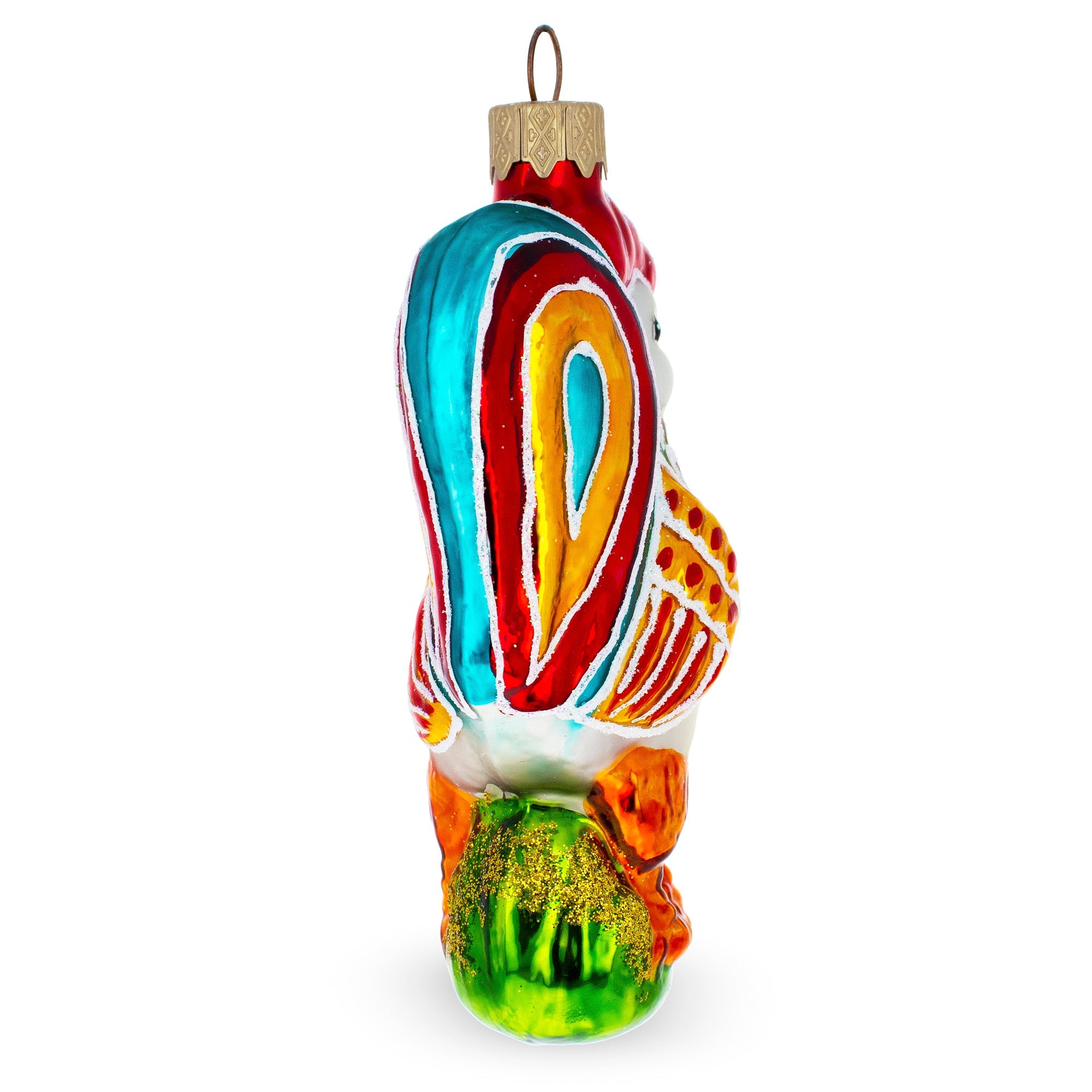 Colorful Rooster Glass Christmas Ornament