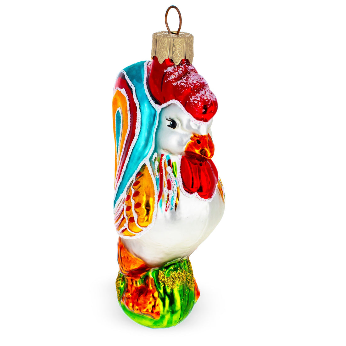 Colorful Rooster Glass Christmas Ornament