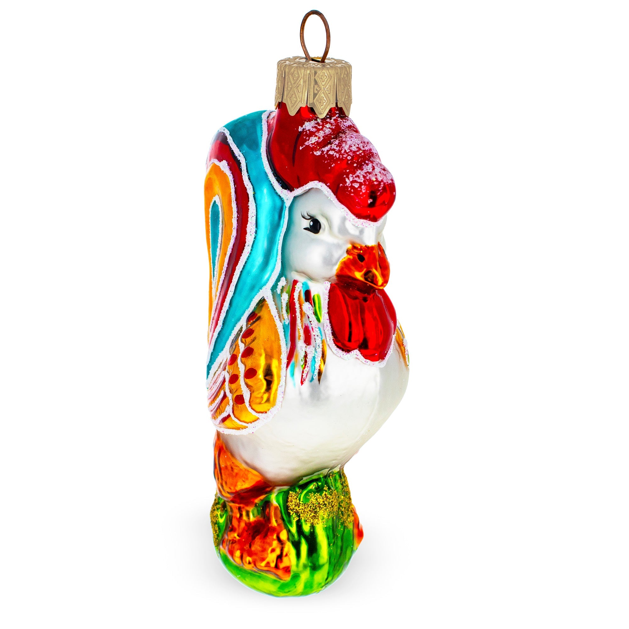 Colorful Rooster Glass Christmas Ornament