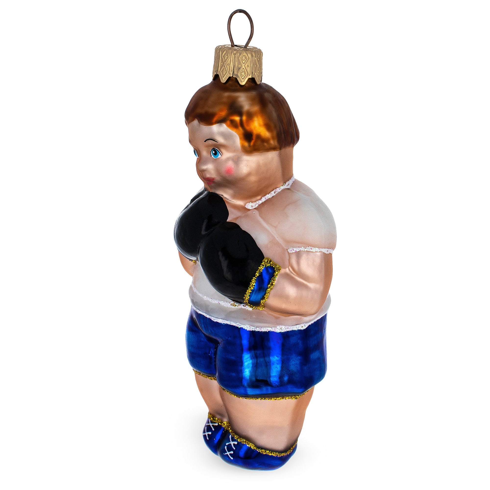 Boxer in Blue Costume Glass Christmas Ornament
