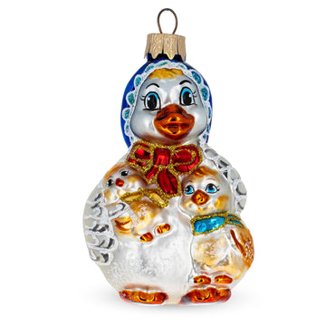Mother Goose with Ducklings Glass Christmas Ornament