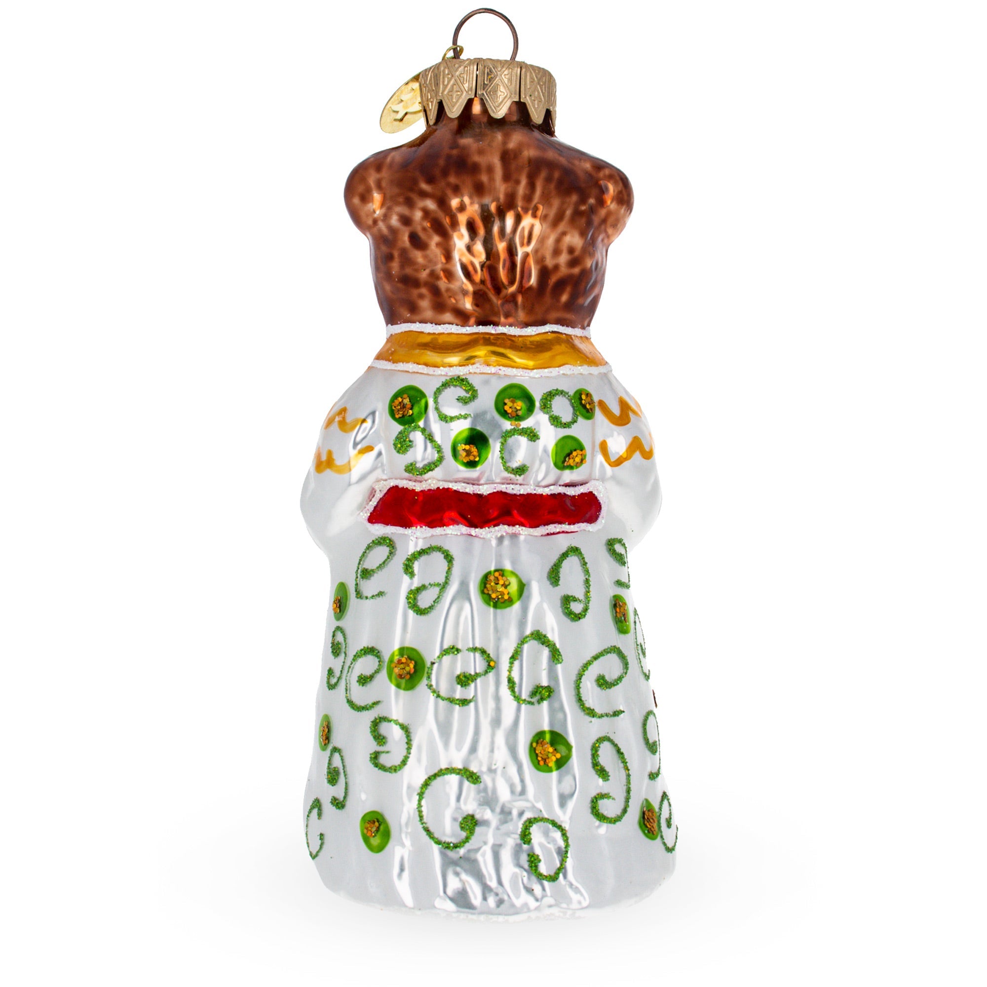 Mother Bear and Cub in Traditional Dress Glass Christmas Ornament