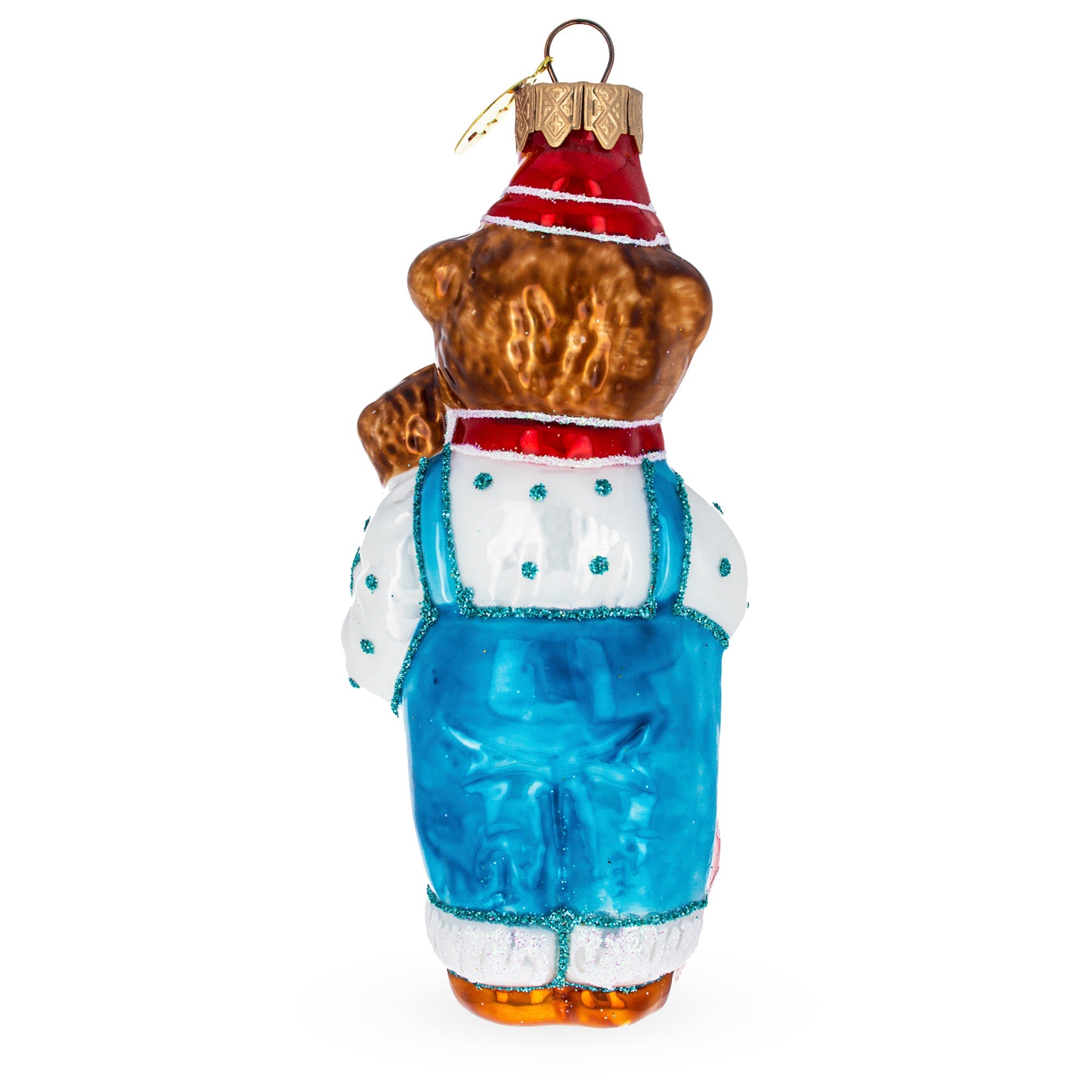 Father Bear with Cubs in Traditional Dress Glass Christmas Ornament