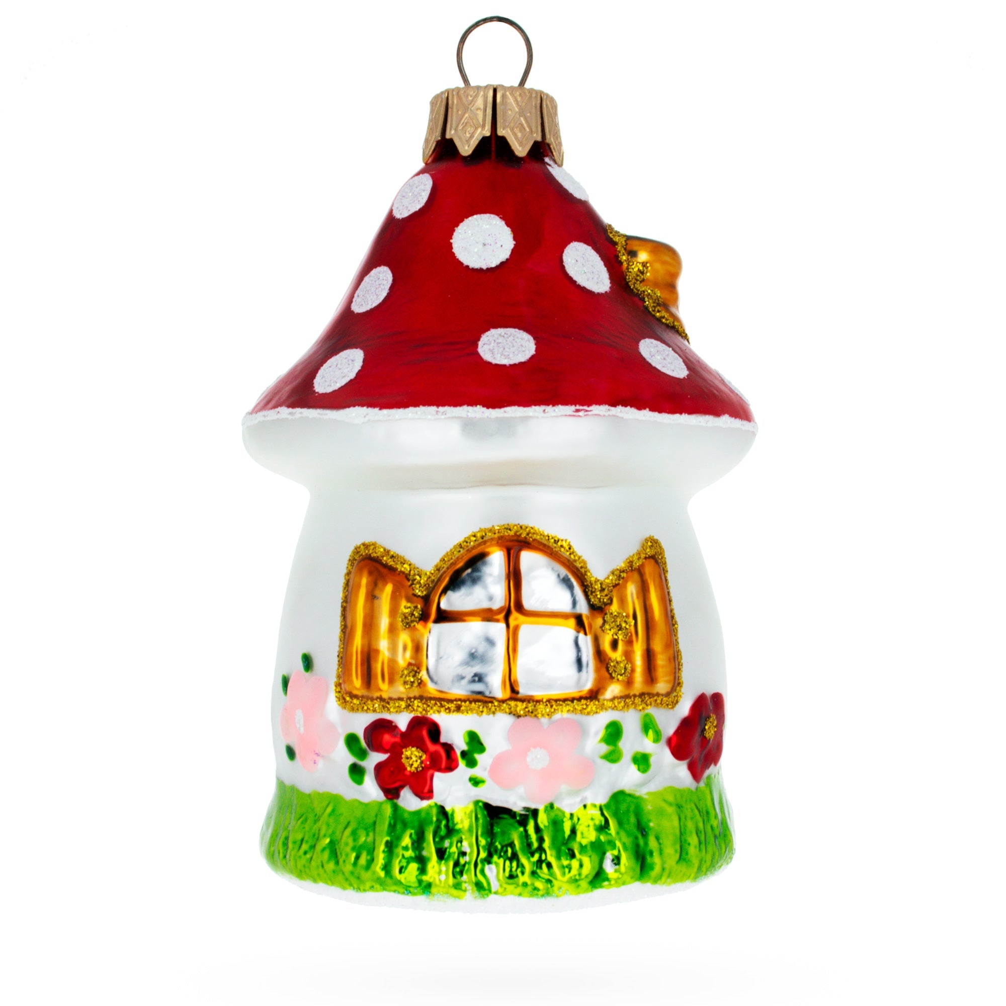 Fairy Mushroom House Glass Christmas Ornament