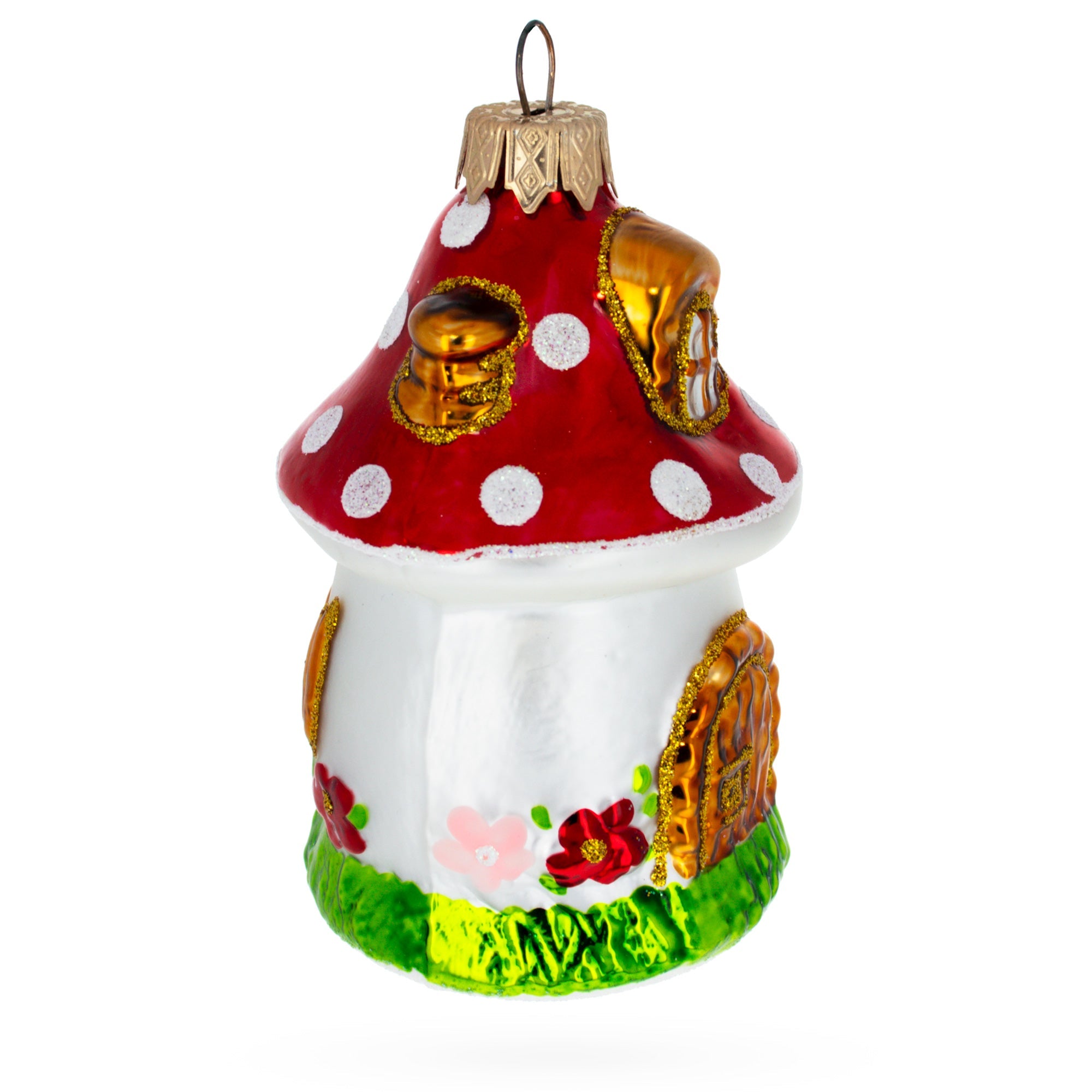 Fairy Mushroom House Glass Christmas Ornament