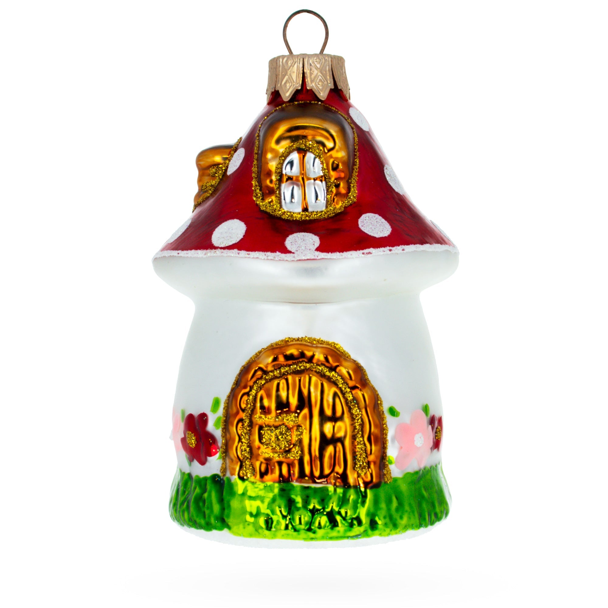 Fairy Mushroom House Glass Christmas Ornament