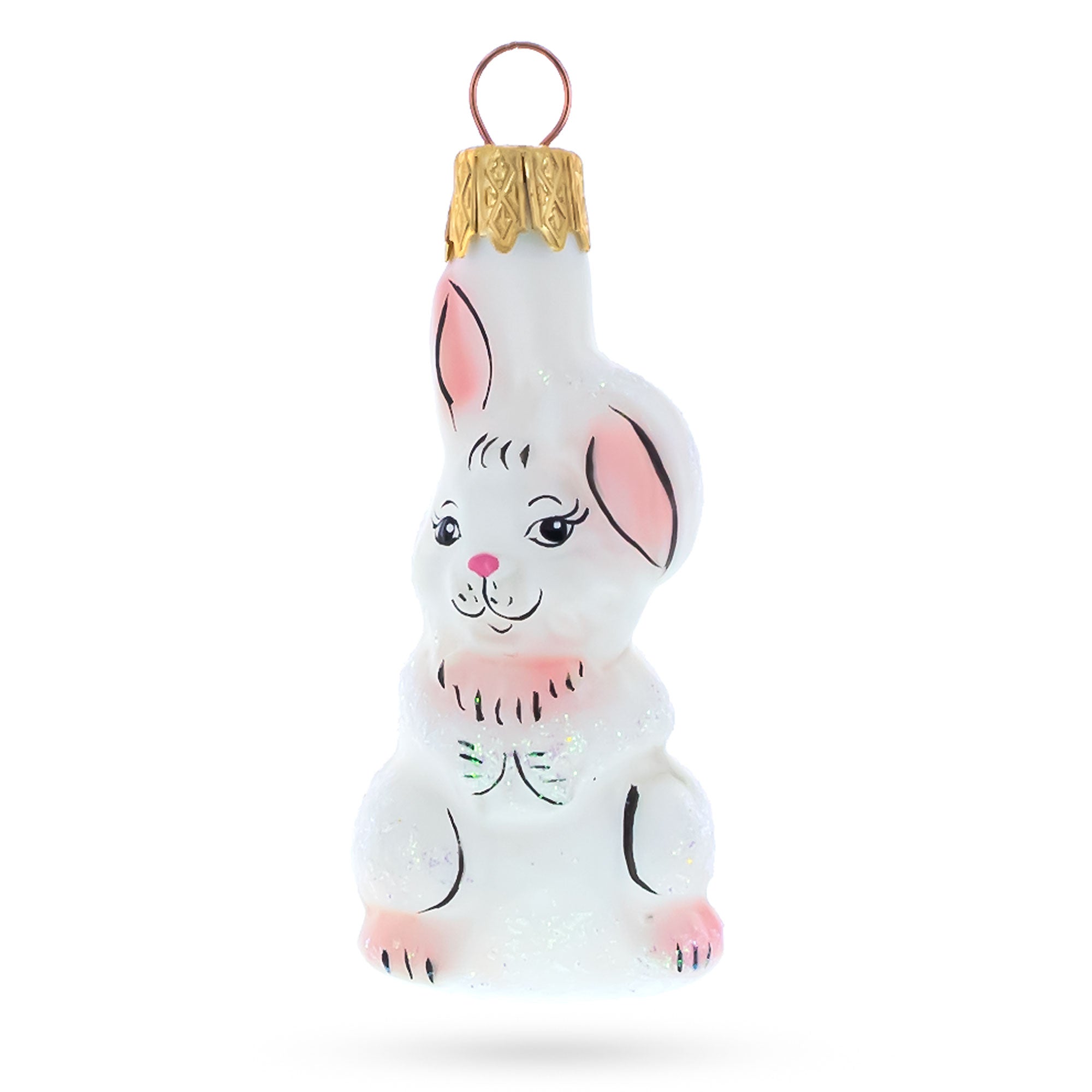 White Bunny Rabbit Glass Christmas Ornament