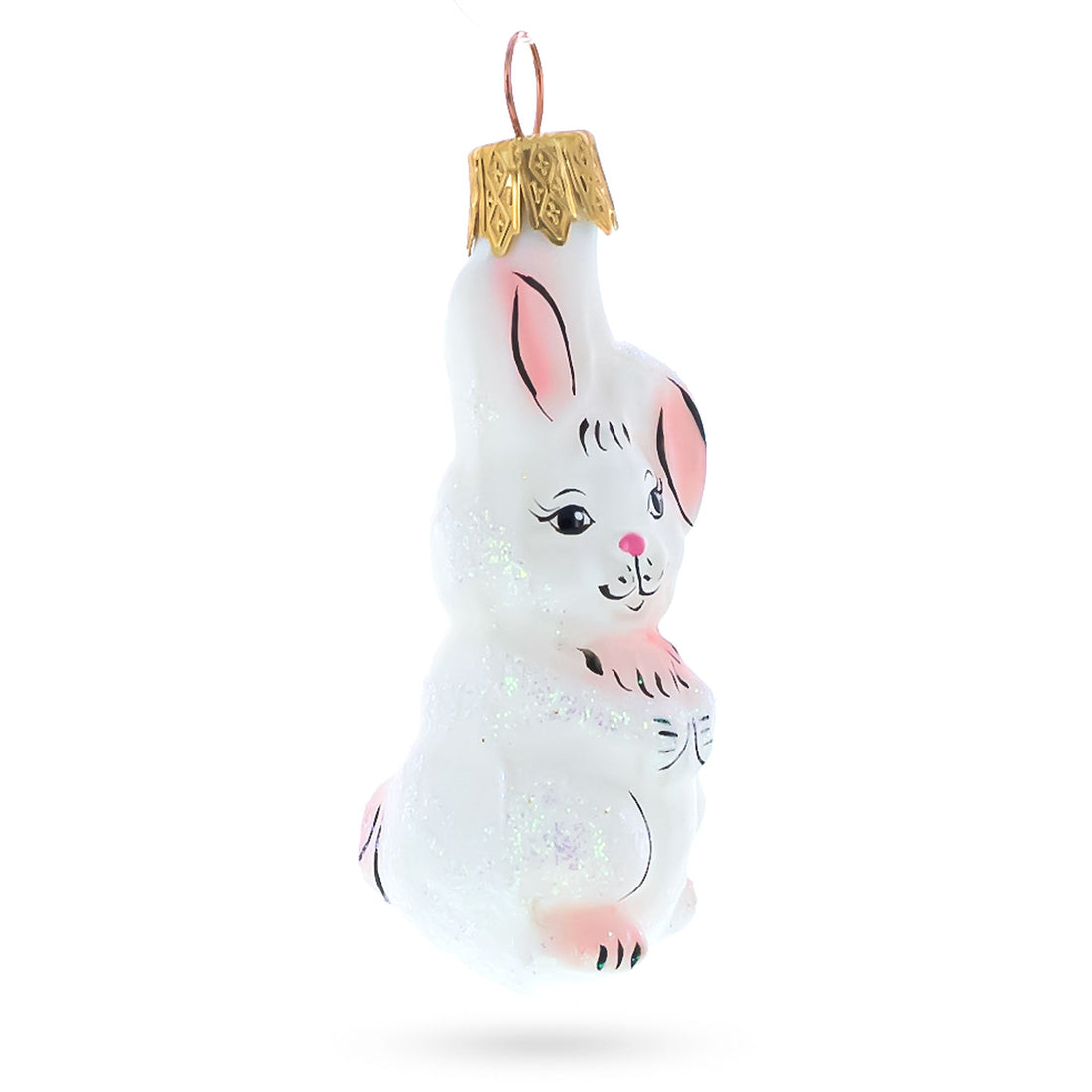 White Bunny Rabbit Glass Christmas Ornament