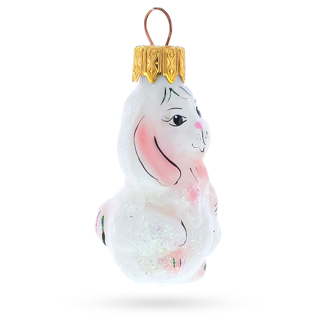 Bunny with Pink Ears Mini Glass Christmas Ornament