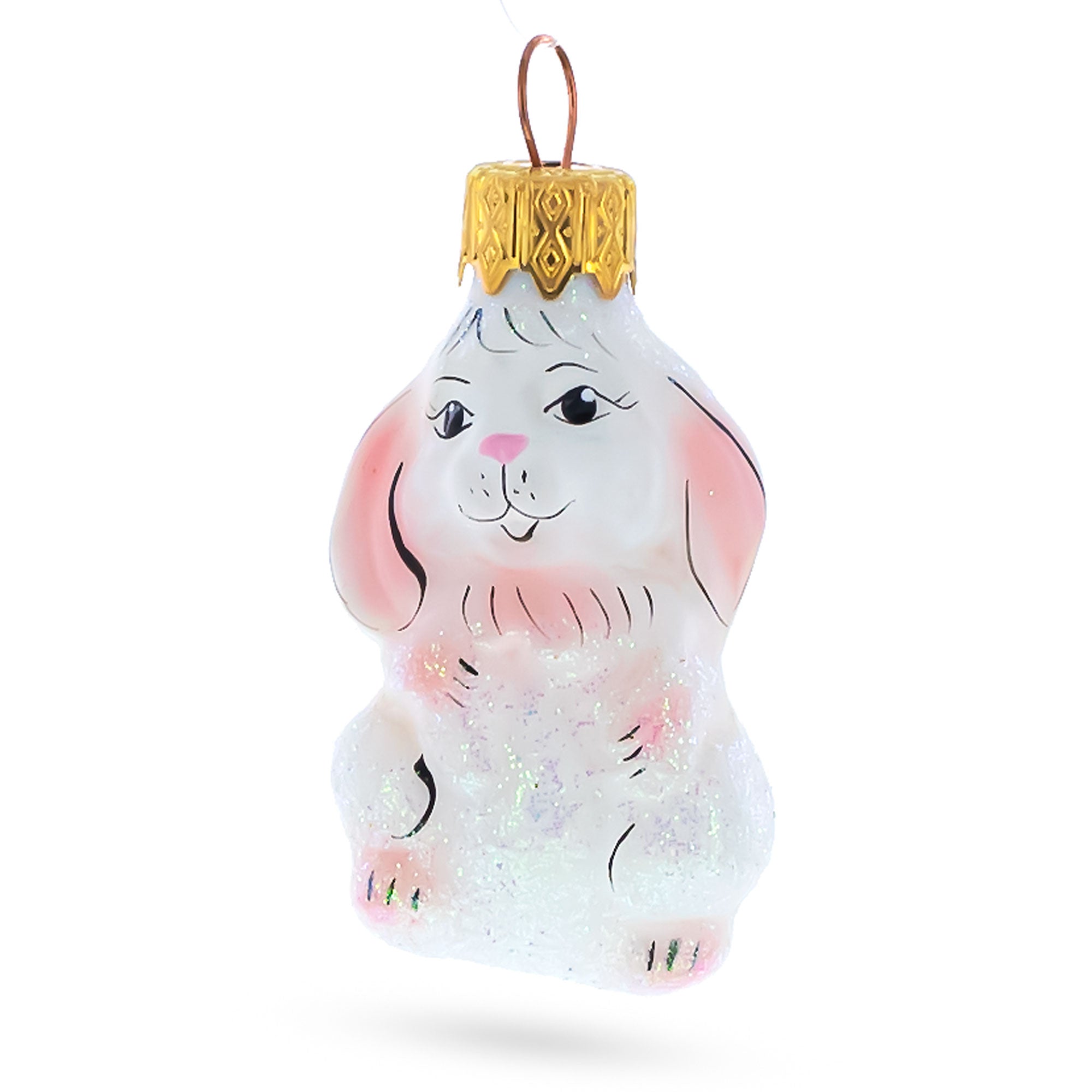 Bunny with Pink Ears Mini Glass Christmas Ornament